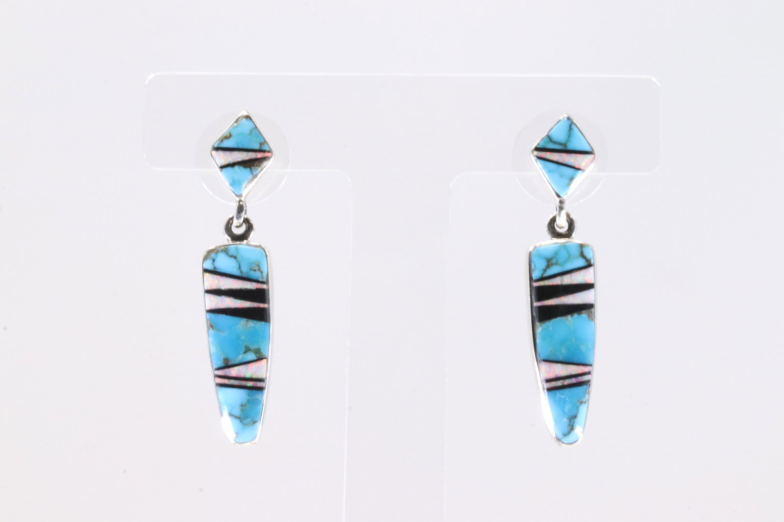 Native America Navajo Sterling Silver Multi-Color Stone Inlay Post / Dangling Earring's By Julius (1 of 4)