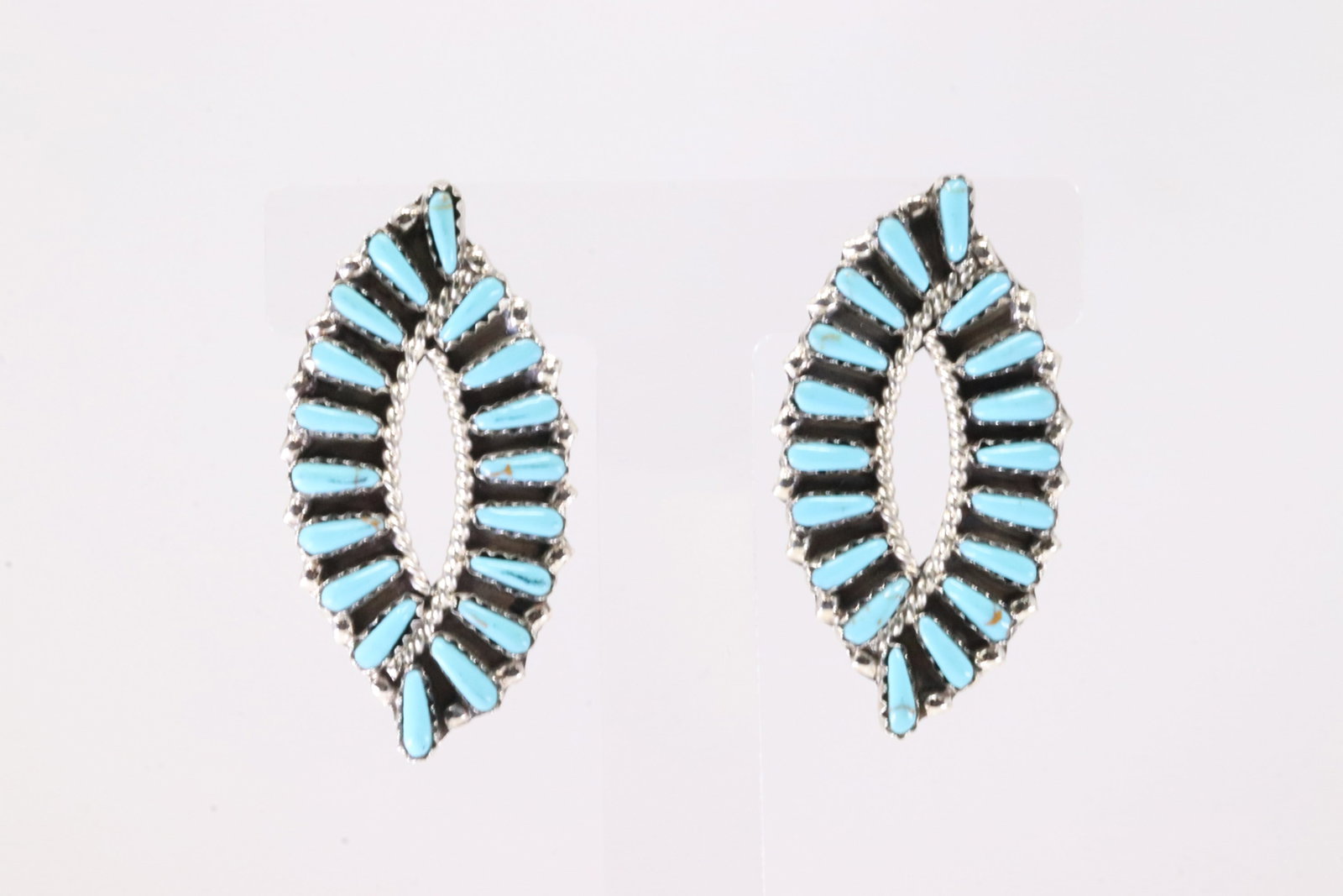 Native America Zuni Sterling Silver Synthetic Turquoise Post Earring's By TB.: This is a Native America Zuni Sterling Silver Synthetic Turquoise Post Earring's By TB. Stamp TB.
