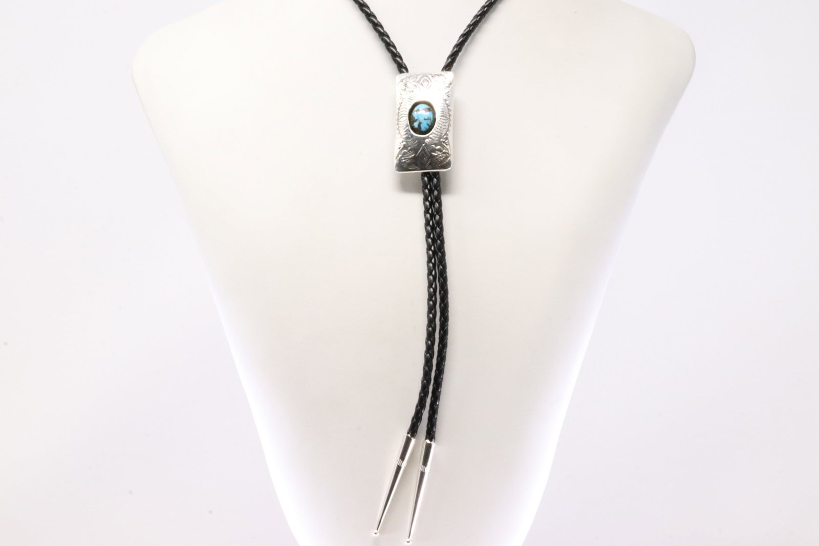 America Sterling Silver Bolo Tie Turquoise Pendant / Necklace.: This is a America Sterling Silver Bolo Tie Turquoise Pendant / Necklace. Necklace length: 42.00"