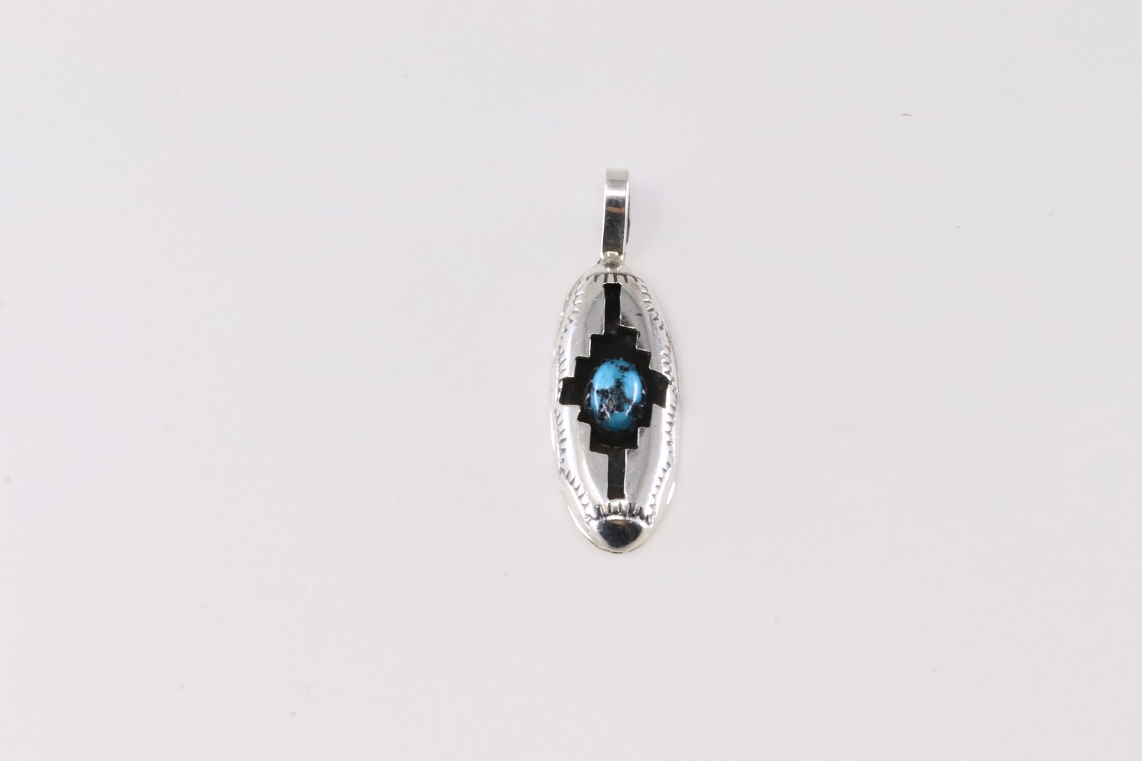 Native America Navajo Sterling Silver Turquoise Pendant By P.: This is a Native America Navajo Sterling Silver Turquoise Pendant By P. Stamp P.
