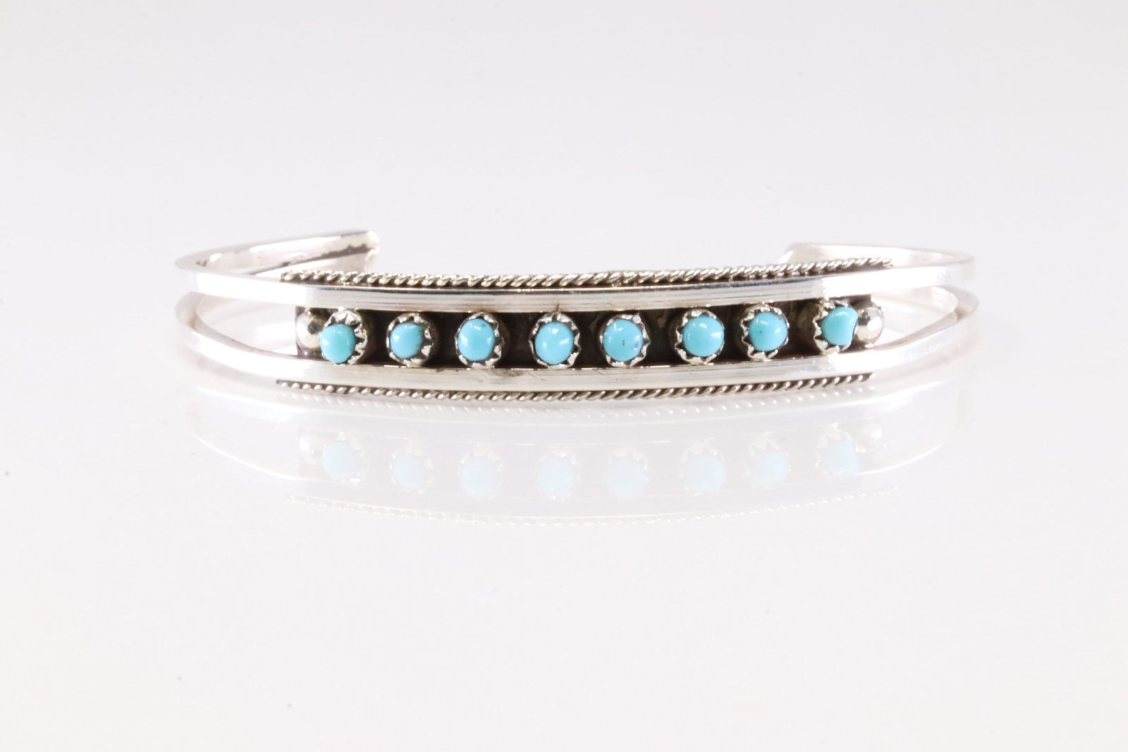 Native American Zuni Sterling Silver Turquoise Bracelet Cuff By S.L.: This is a Native American Zuni Sterling Silver Turquoise Bracelet Cuff By S.L.