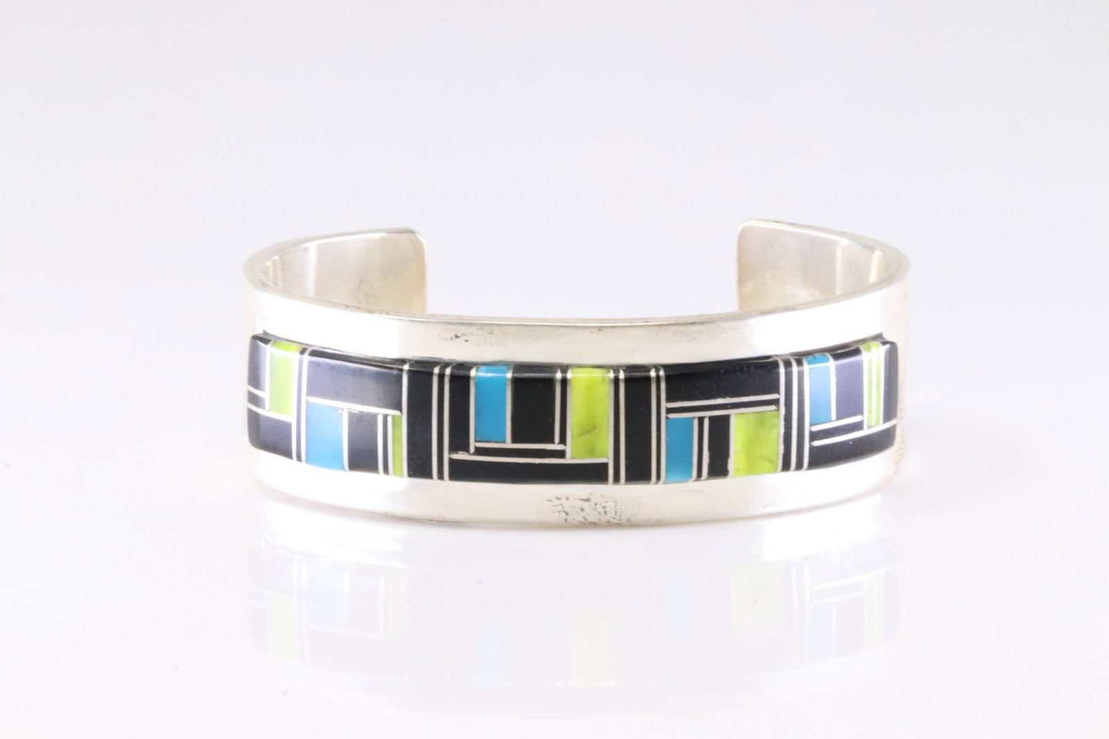 Native American Navajo Sterling Silver Multi-Color Stone Inlay Bracelet Cuff By Patricia Ed Becenti.: This is a Native American Navajo Sterling Silver Multi-Color Stone Inlay Bracelet Cuff By Patricia Ed Becenti.