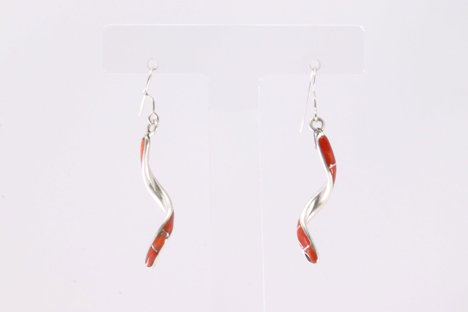 America Sterling Silver Coral Inlay Dangling Earring's.: This is a America Sterling Silver Coral Inlay Dangling Earring's.