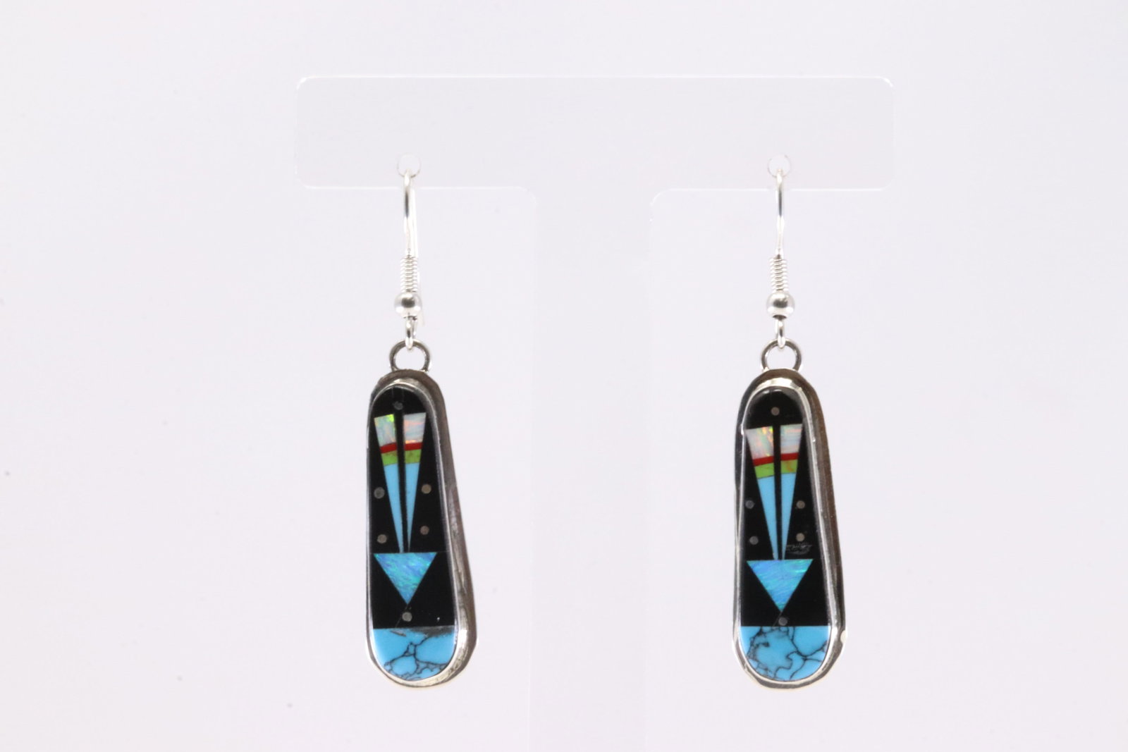 Native America Navajo Sterling Silver Night Sky Multi-Color Dangling Earring's By S.: This is a Native America Navajo Sterling Silver Night Sky Multi-Color Dangling Earring's By S.