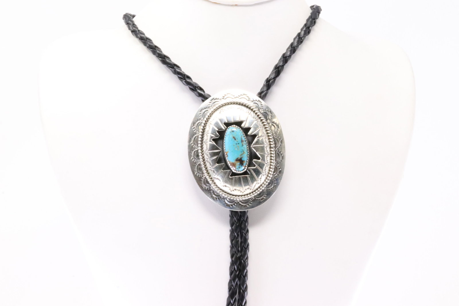 Native America Navajo Sterling Silver Turquoise Concho Bolo Tie Necklace By Wilbert M. (1 of 4)