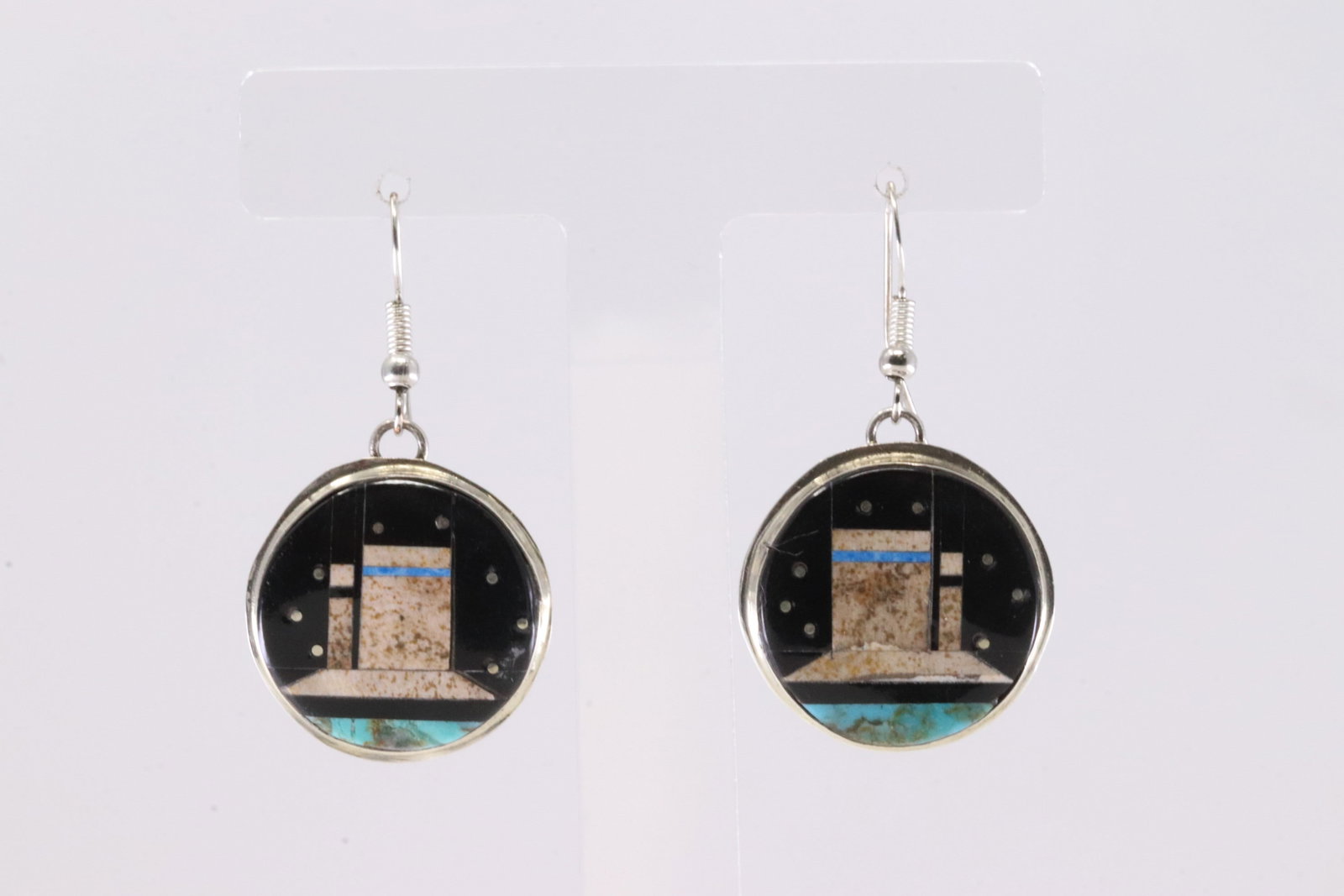 Native America Navajo Sterling Silver Night Sky Dangling Earring's By S.: This is a Native America Navajo Sterling Silver Night Sky Dangling Earring's By S. Stamp S.