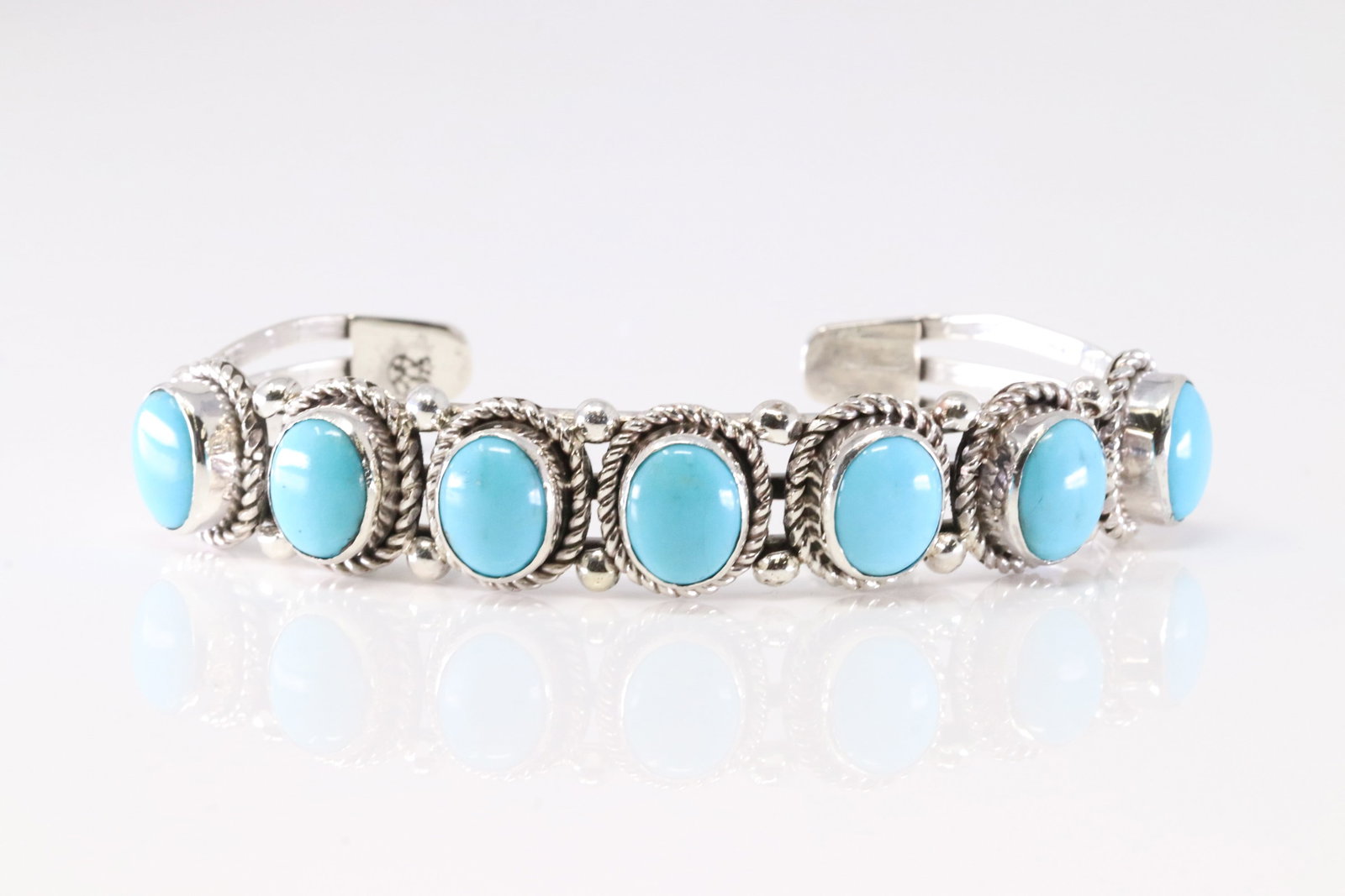 Native America Navajo Sterling Silver Turquoise 7 Stone Bracelet Cuff By Shenna Jack. (1 of 4)