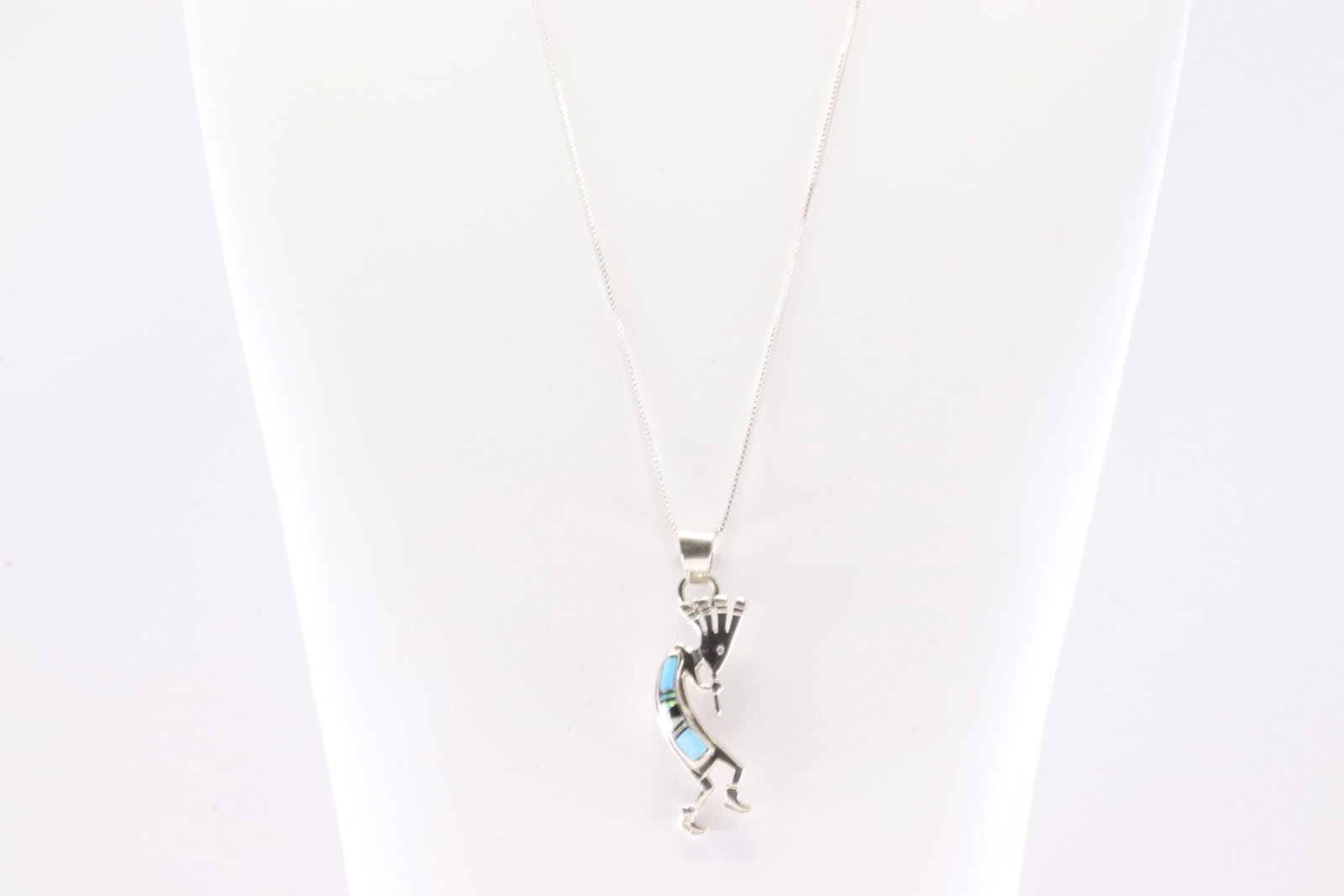 American Sterling Silver Multi-Color Stone Inlay Kokopelli Pendant / with A 925.: This is a American Sterling Silver Multi-Color Stone Inlay Kokopelli Pendant / with A 925. Necklace length: 18.00"