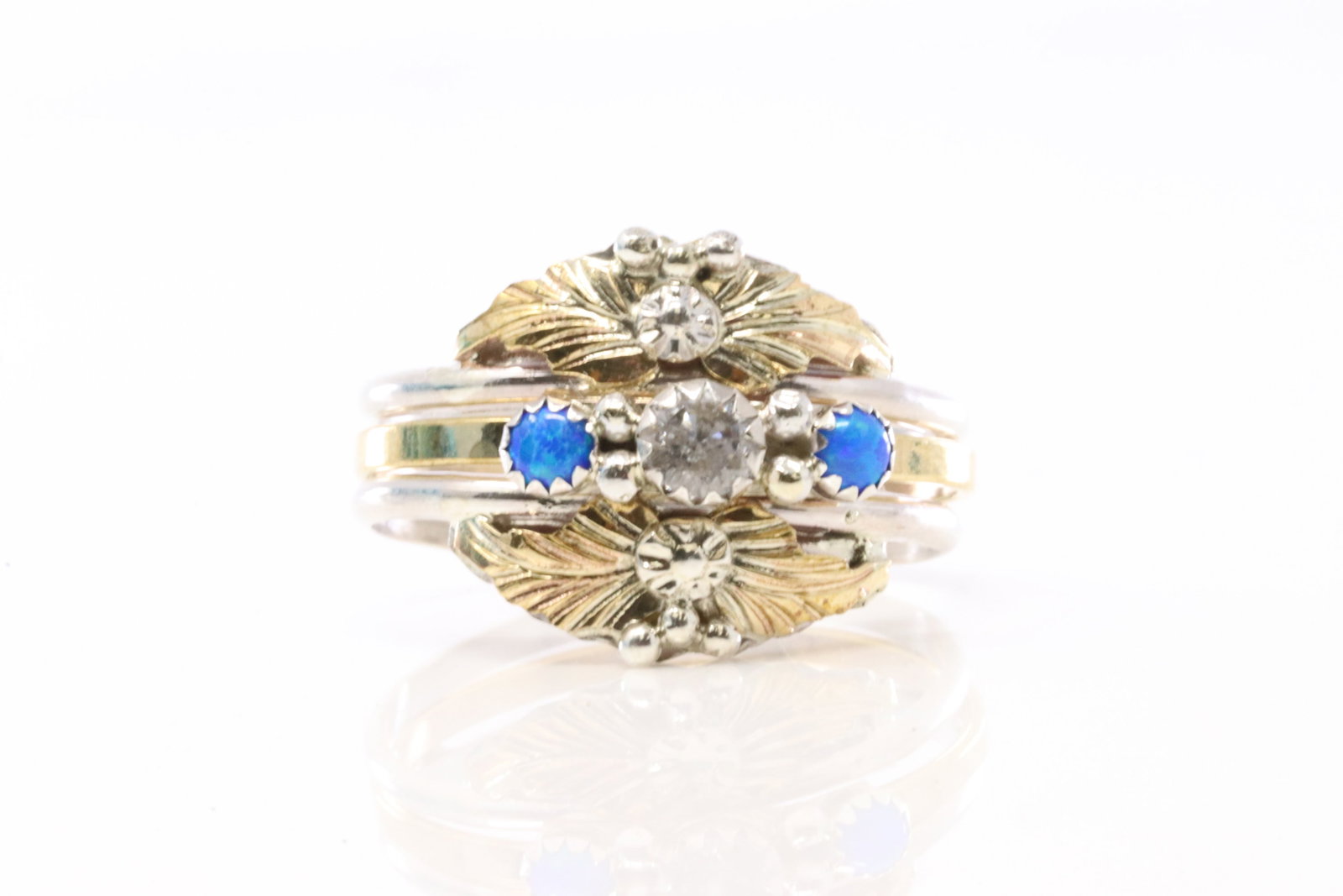 Native America Navajo Sterling Silver Blue Opal & Cubic Zirconia Ring By Virginia. (1 of 4)
