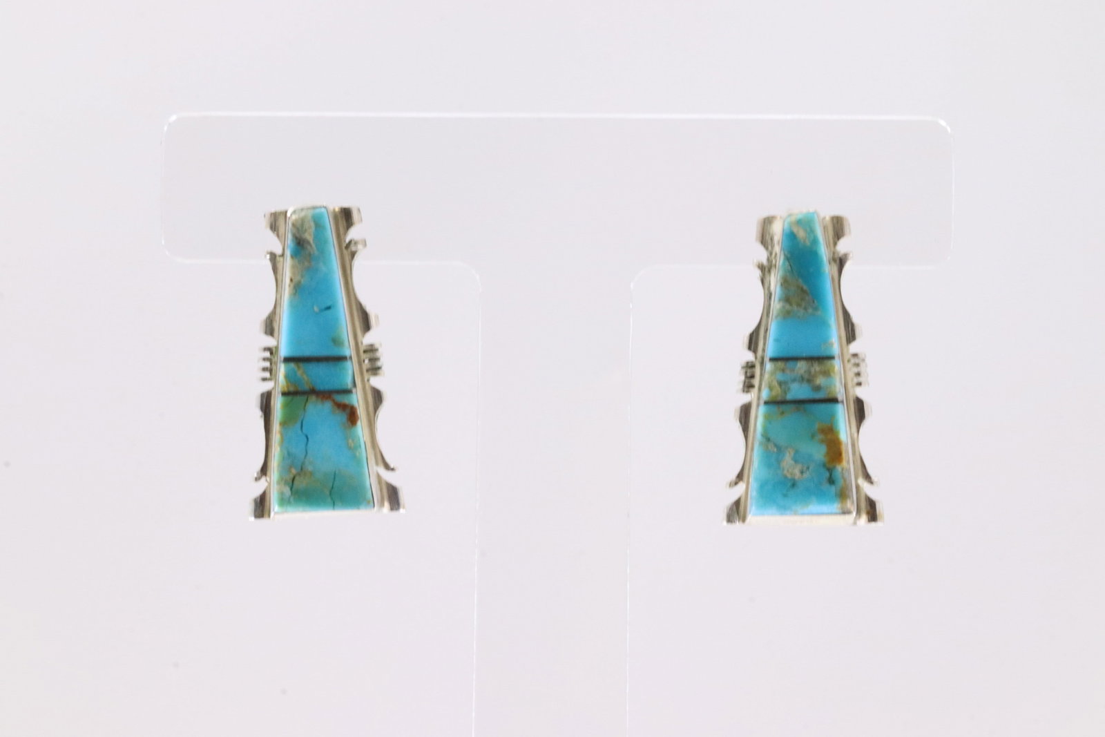 Native America Navajo Sterling Silver Kingman Turquoise Inlay Post Earring's By Steve Francisco.: This is a Native America Navajo Sterling Silver Kingman Turquoise Inlay Post Earring's By Steve Francisco. Stamp SF.