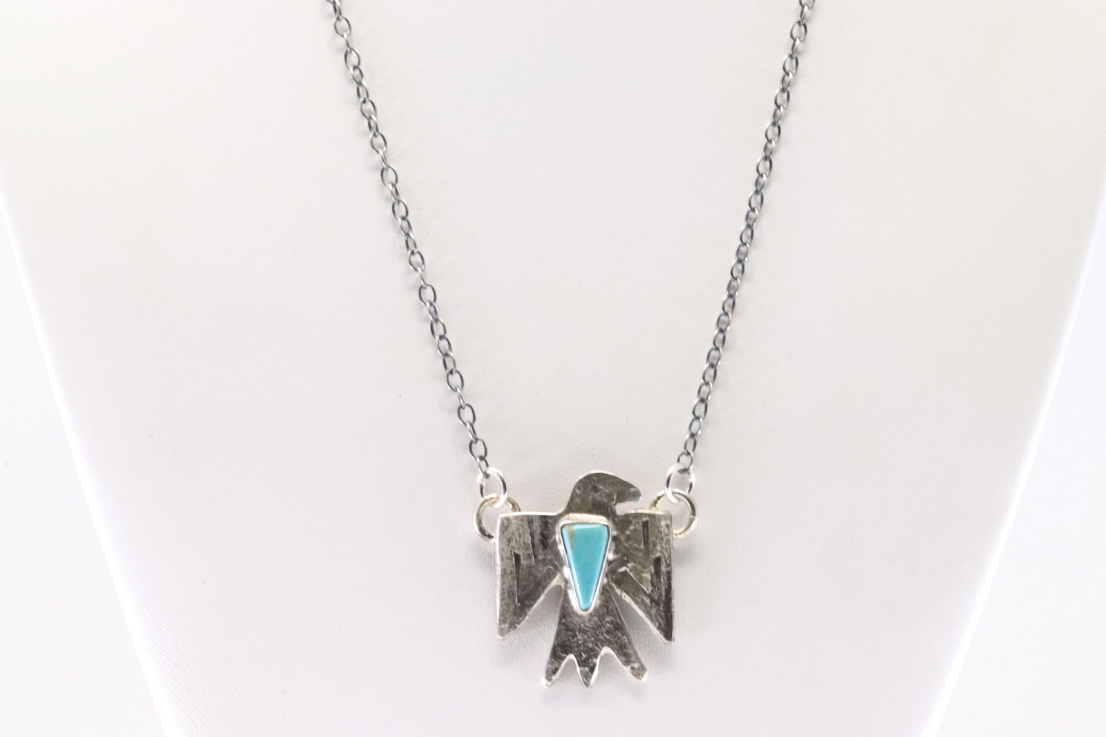 Native America Zuni Sterling Silver Kingman Turquoise Thunderbird Necklace By Jude Candelaria.: This is a Native America Zuni Sterling Silver Kingman Turquoise Thunderbird Necklace By Jude Candelaria. Necklace length: 18.00"