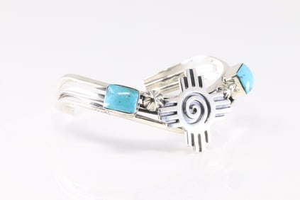 America Sterling Silver Turquoise Bracelet Design Cuff.
