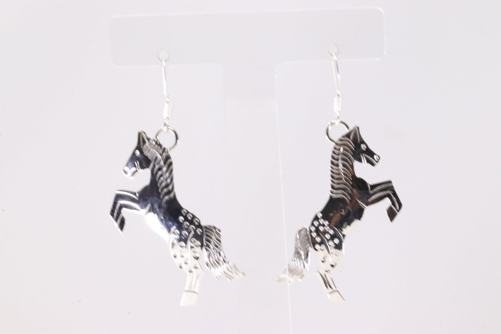 Native America Navajo Sterling Silver Solid Horse Dangling Earring's By Louise Yazzie.: This is a Native America Navajo Sterling Silver Solid Horse Dangling Earring's By Louise Yazzie. Stamp LY.