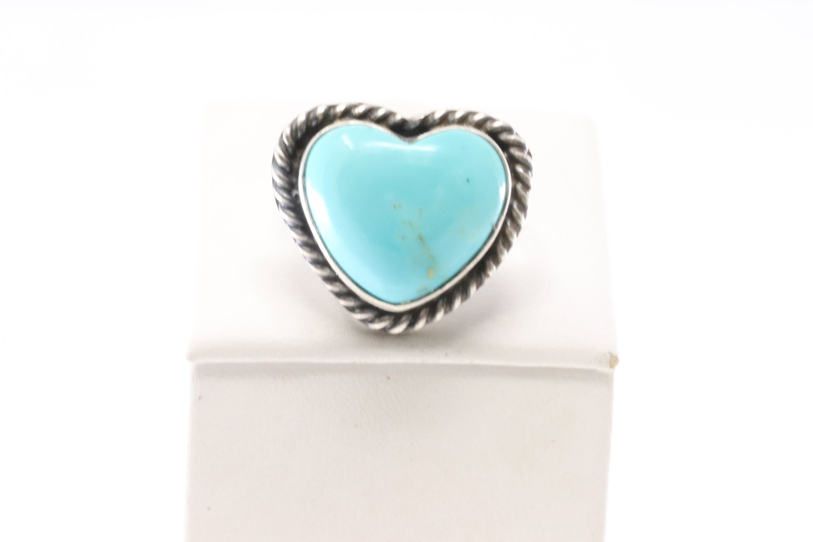 Native America Navajo Sterling Silver Turquoise Heart Ring By LC.: This is a Native America Navajo Sterling Silver Turquoise Heart Ring By LC. Stamp LC. Ring Size: 7.00.