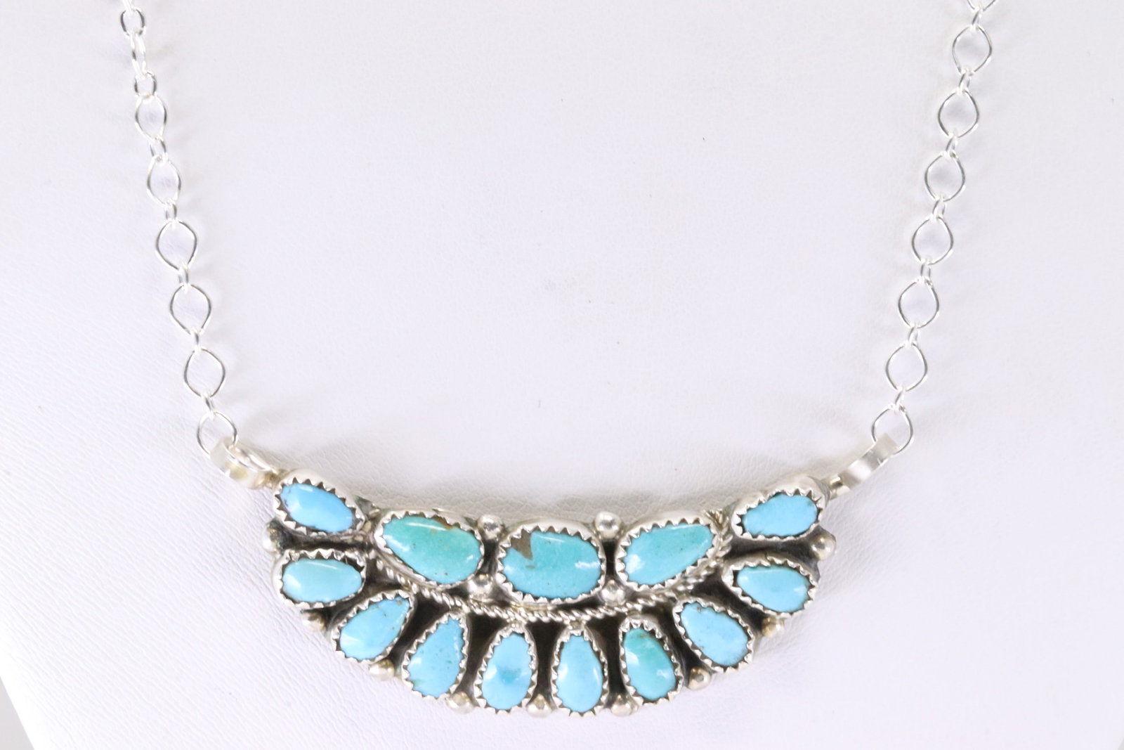 Native America Navajo Sterling Silver Turquoise Necklace By E.J.W.: This is a Native America Navajo Sterling Silver Turquoise Necklace By E.J.W. Necklace length: 18.00"