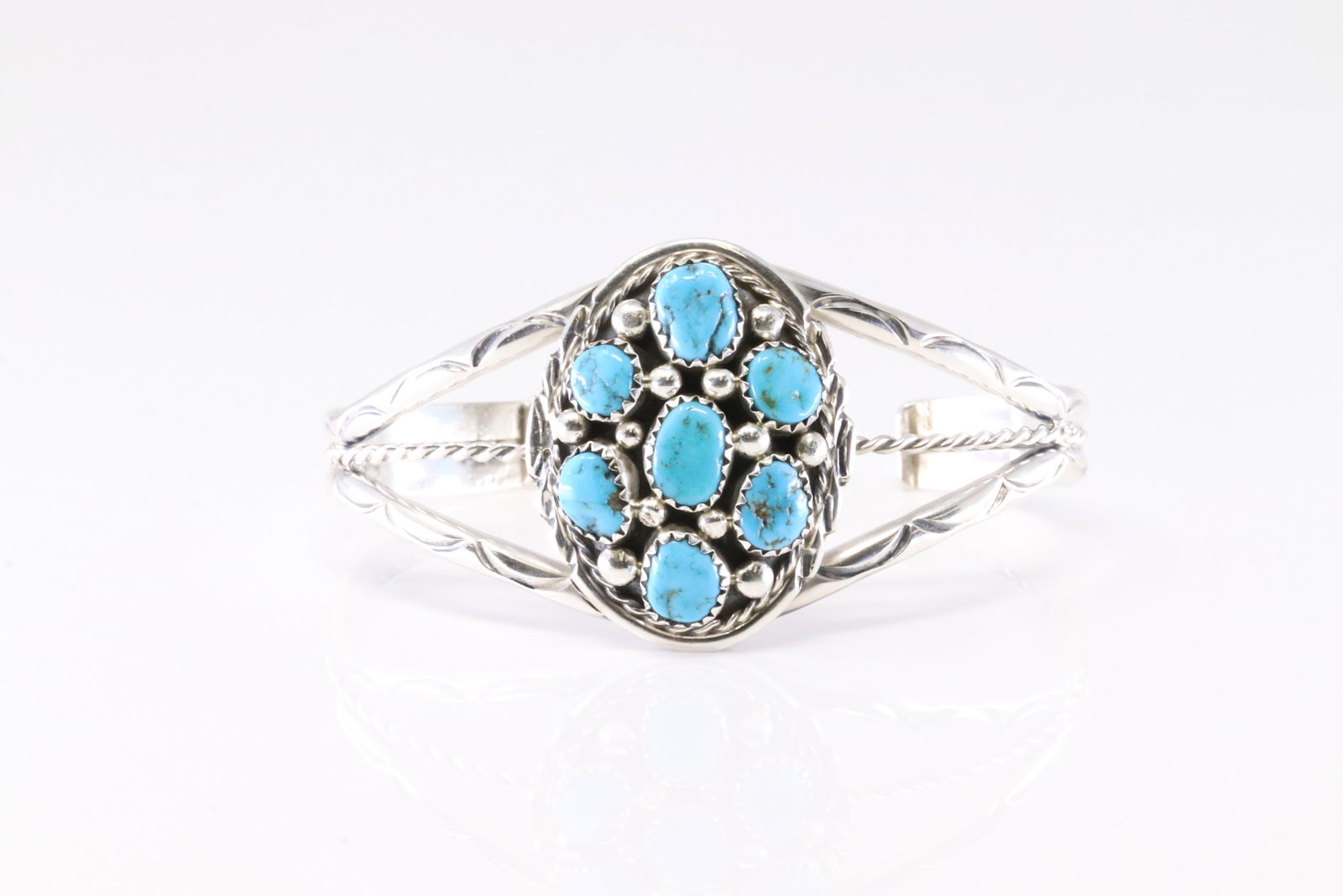 Native America Navajo Sterling Silver Turquoise Bracelet Cuff By Melvin Chee.: This is a Native America Navajo Sterling Silver Turquoise Bracelet Cuff By Melvin Chee.