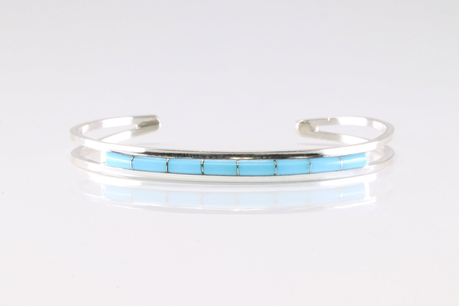 Native America Zuni Sterling Silver Turquoise Inlay Bracelet Cuff By A.L.W.: This is a Native America Zuni Sterling Silver Turquoise Inlay Bracelet Cuff By A.L.W.
