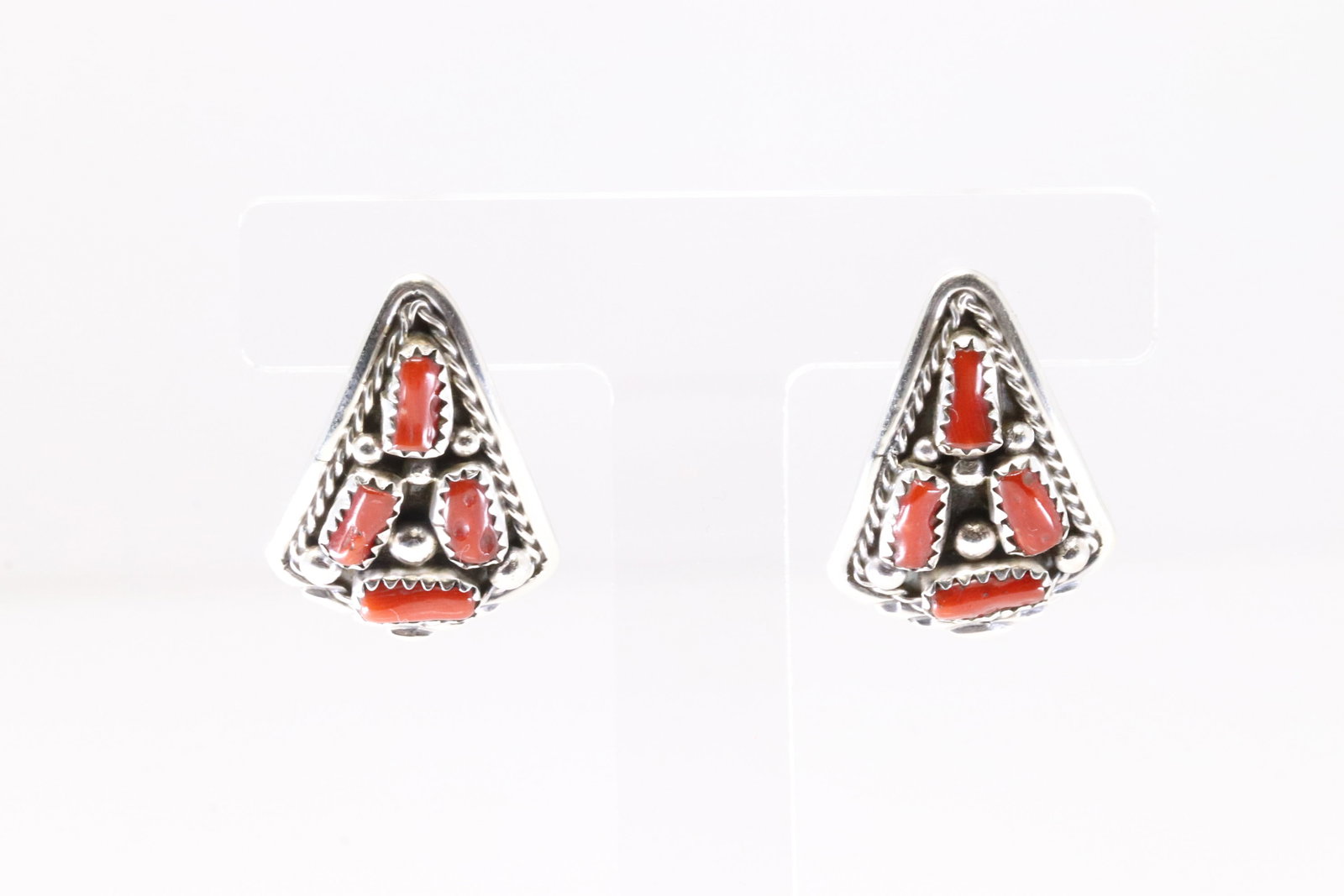 Native America Navajo Sterling Silver Coral Post Earring's By Melvin Chee. (1 of 4)