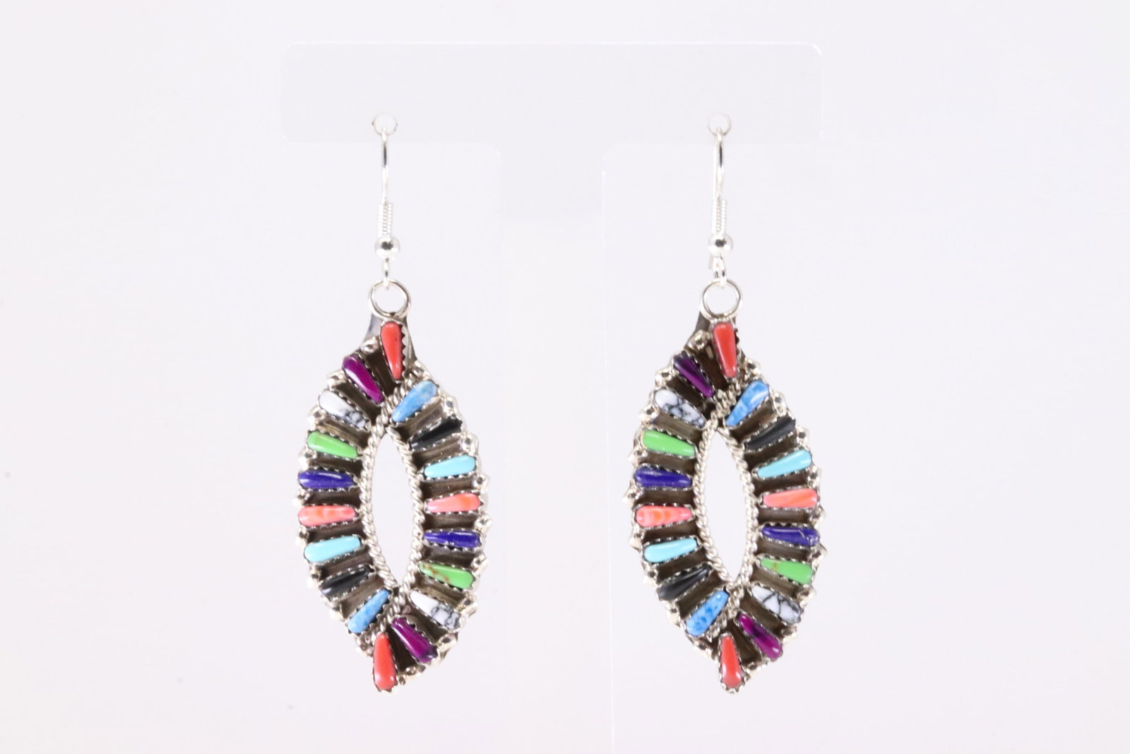 Native America Zuni Sterling Silver Multi-Color Stone Synthetic Dangling Earring's By TB. (1 of 4)