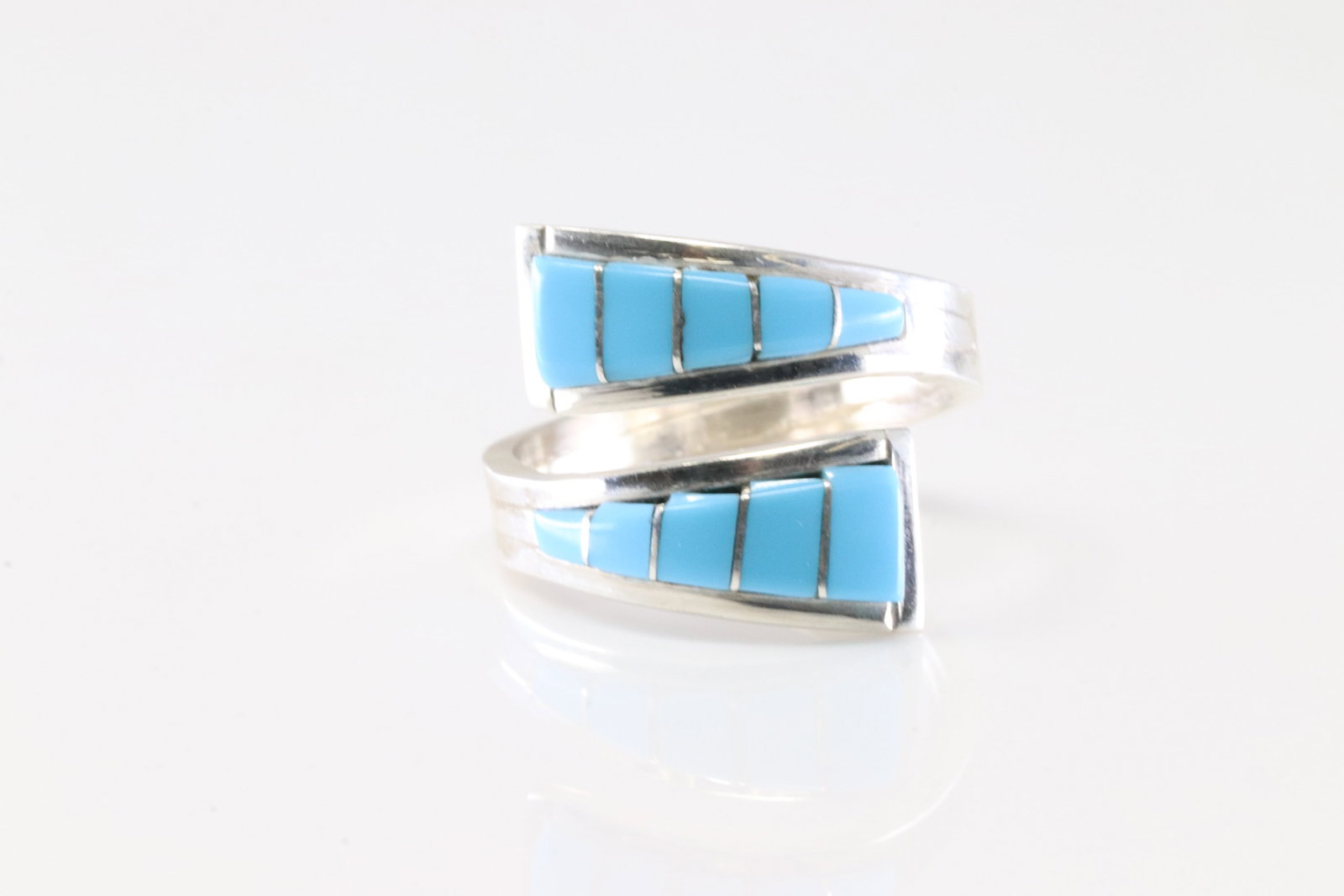 Native American Zuni Sterling Silver Turquooise Inlay Ring By MJS.: This is a Native American Zuni Sterling Silver Turquooise Inlay Ring By MJS. Ring size: 6.25.