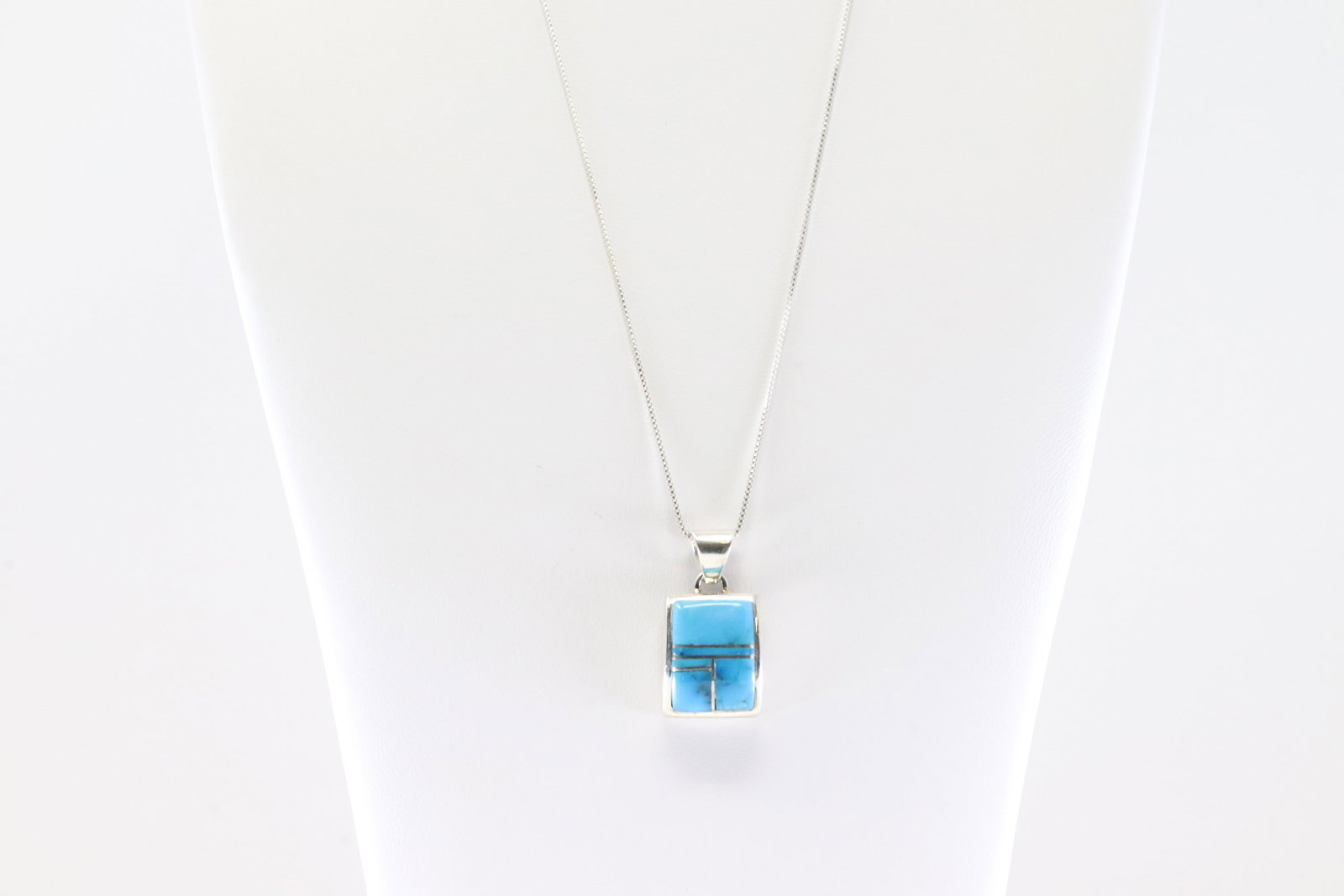 Native America Navajo Sterling Silver Turquoise Inlay Pendant with A 925 Necklace By C.A. (1 of 4)