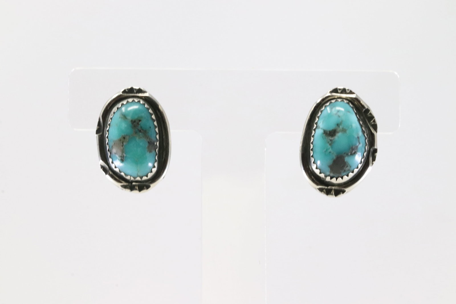 Native America Navajo Sterling Silver Turquoise Squash Blossom Necklace & Earring's Set By P. - 3