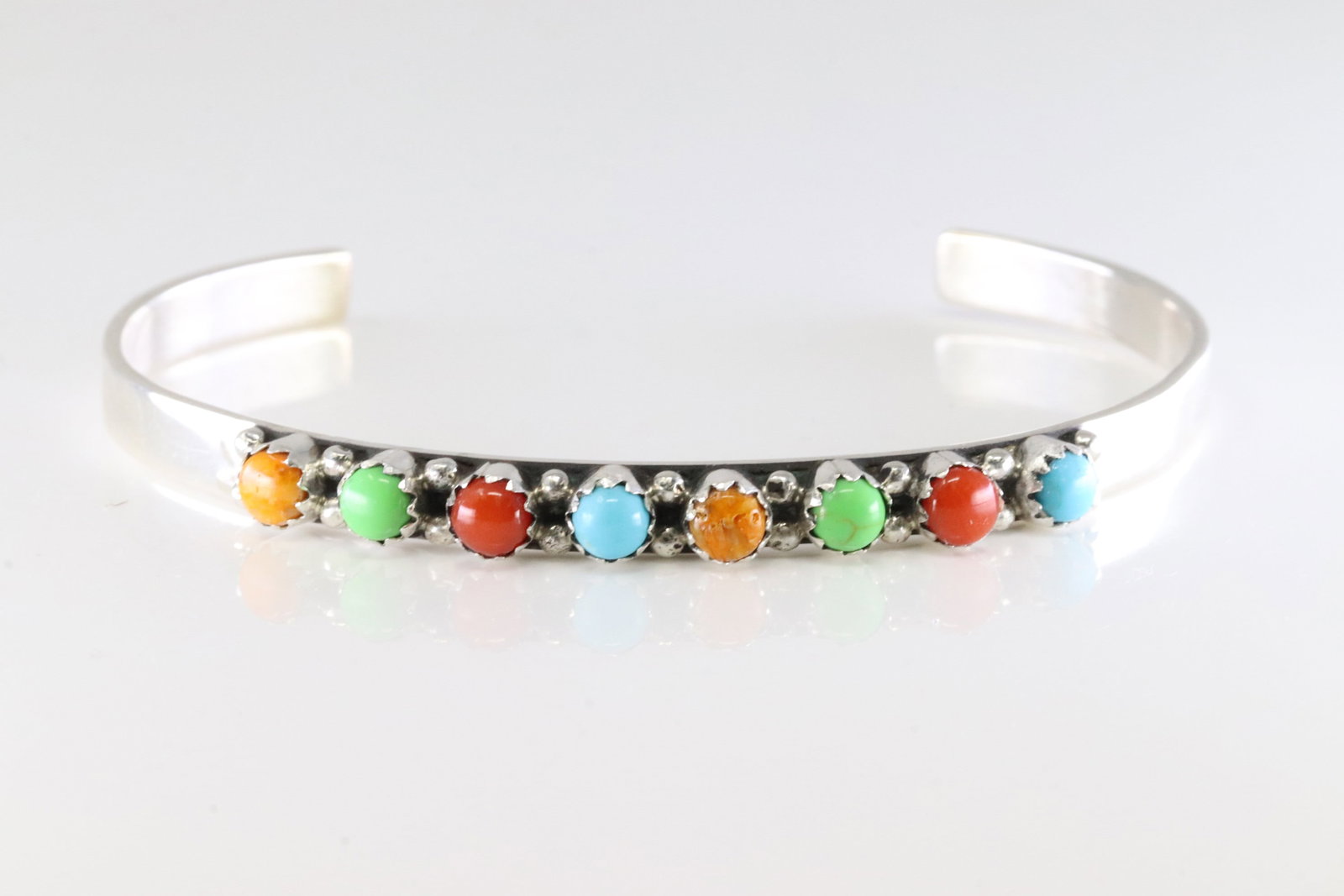 Native America Navajo Sterling Silver Multi-Color Stone Bracelet Cuff By S.R.Y.: This is a Native America Navajo Sterling Silver Multi-Color Stone Bracelet Cuff By S.R.Y.