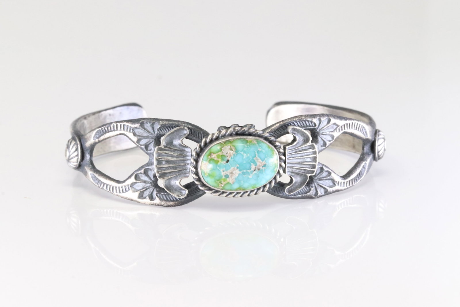 Native America Navajo Sterling Silver Sonora Gold Turquoise Bracelet Cuff By K.Billah.: This is a Native America Navajo Sterling Silver Sonora Gold Turquoise Bracelet Cuff By K.Billah.