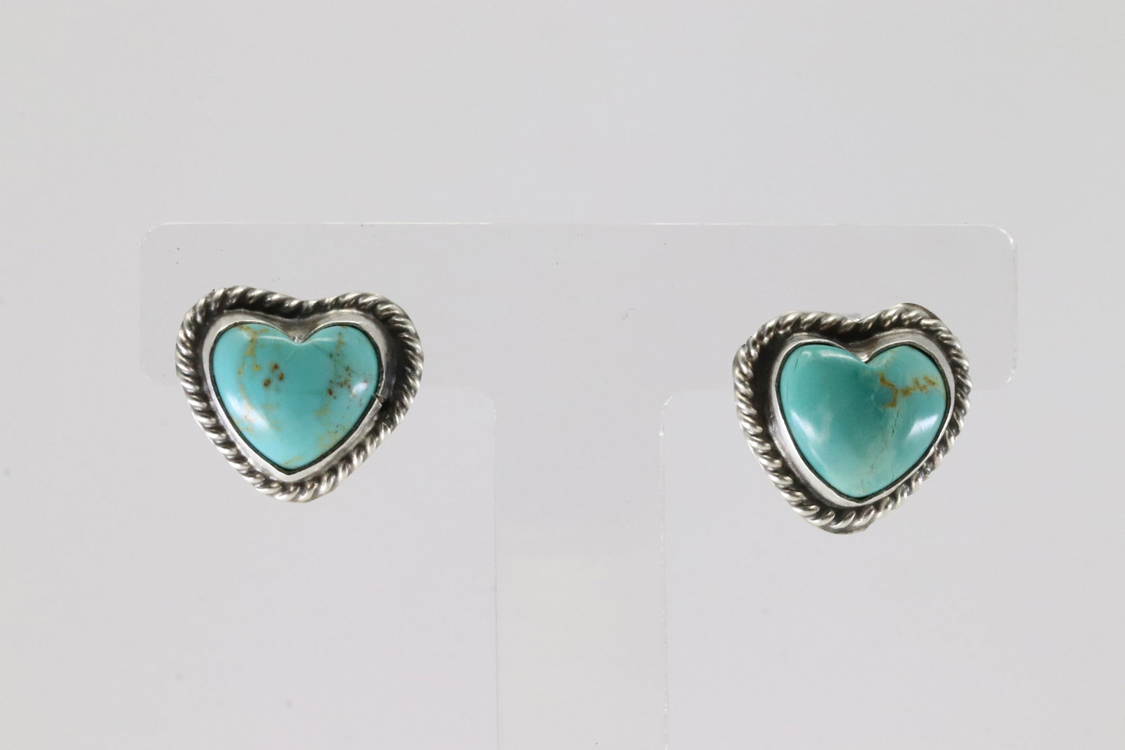 Native America Navajo Sterling Silver Turquoise Heart Post Earring's By L.C. (1 of 4)