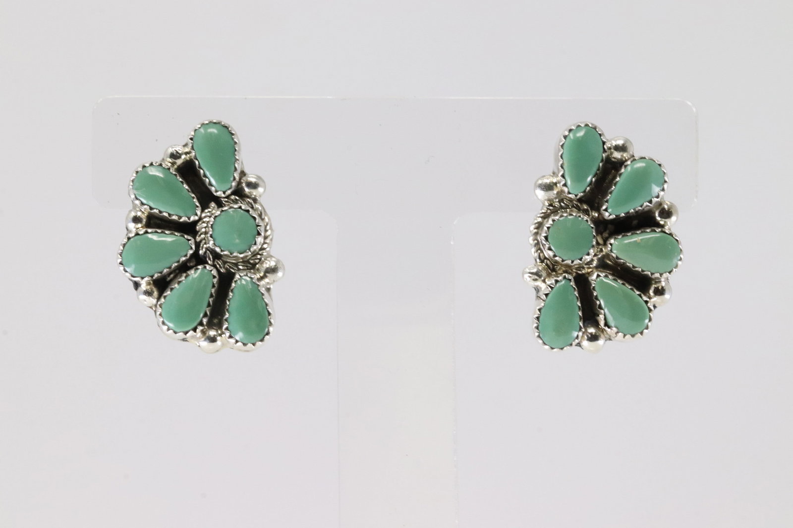 Native America Zuni Stearling Silver Kingman Turquoise Post Earring's By Alicia Wilson. (1 of 4)