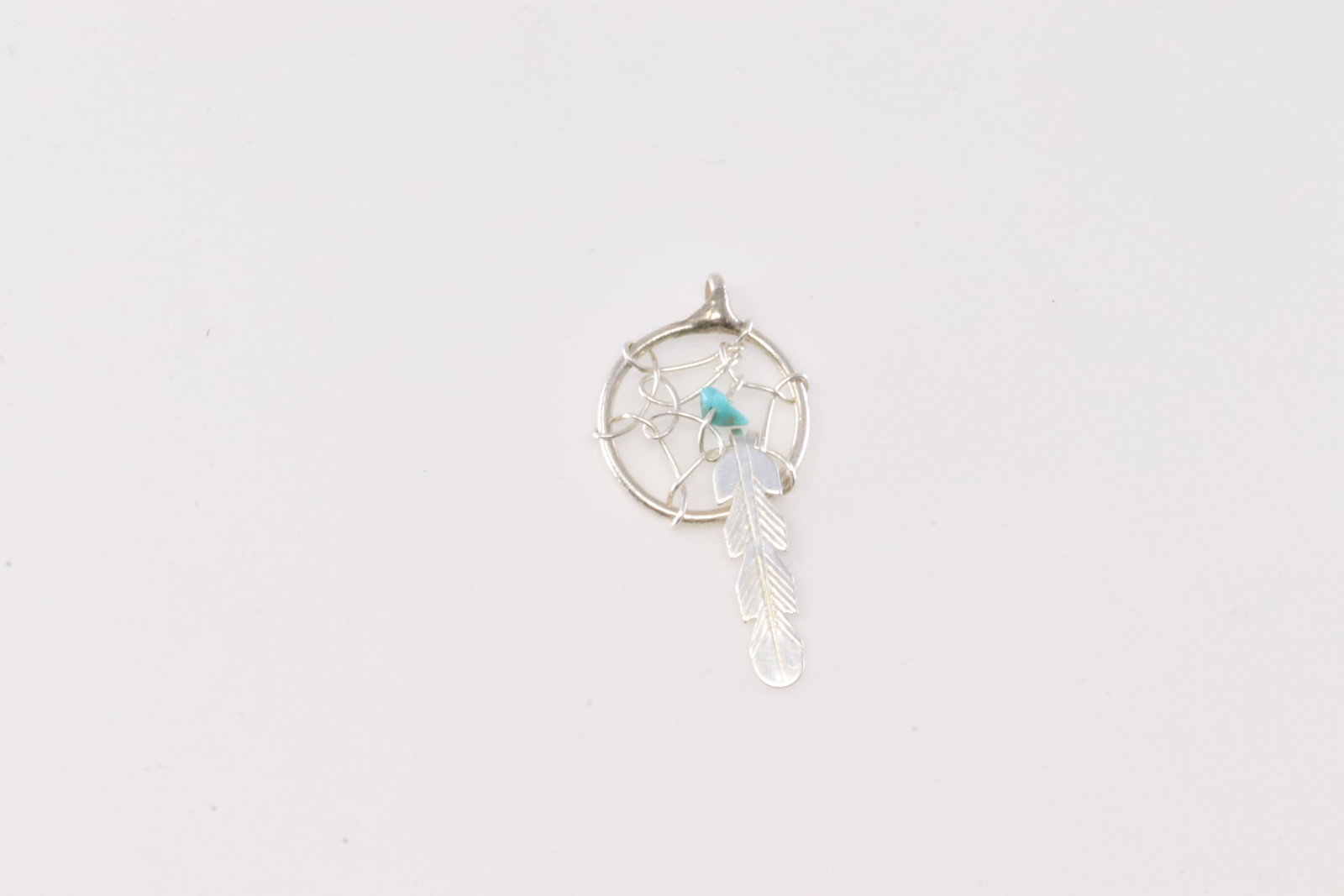 America Sterling Silver Turquoise Dream Catcher Pendant.: This is a America Sterling Silver Turquoise Dream Catcher Pendant.