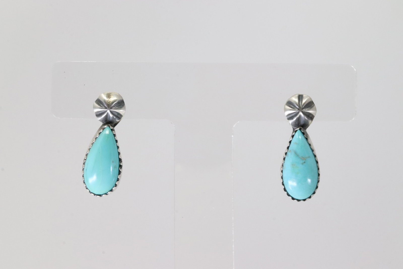 Native America Navajo Sterling Silver Kingman Turquoise Squash Blossom Necklace & Earring's Set By - 3