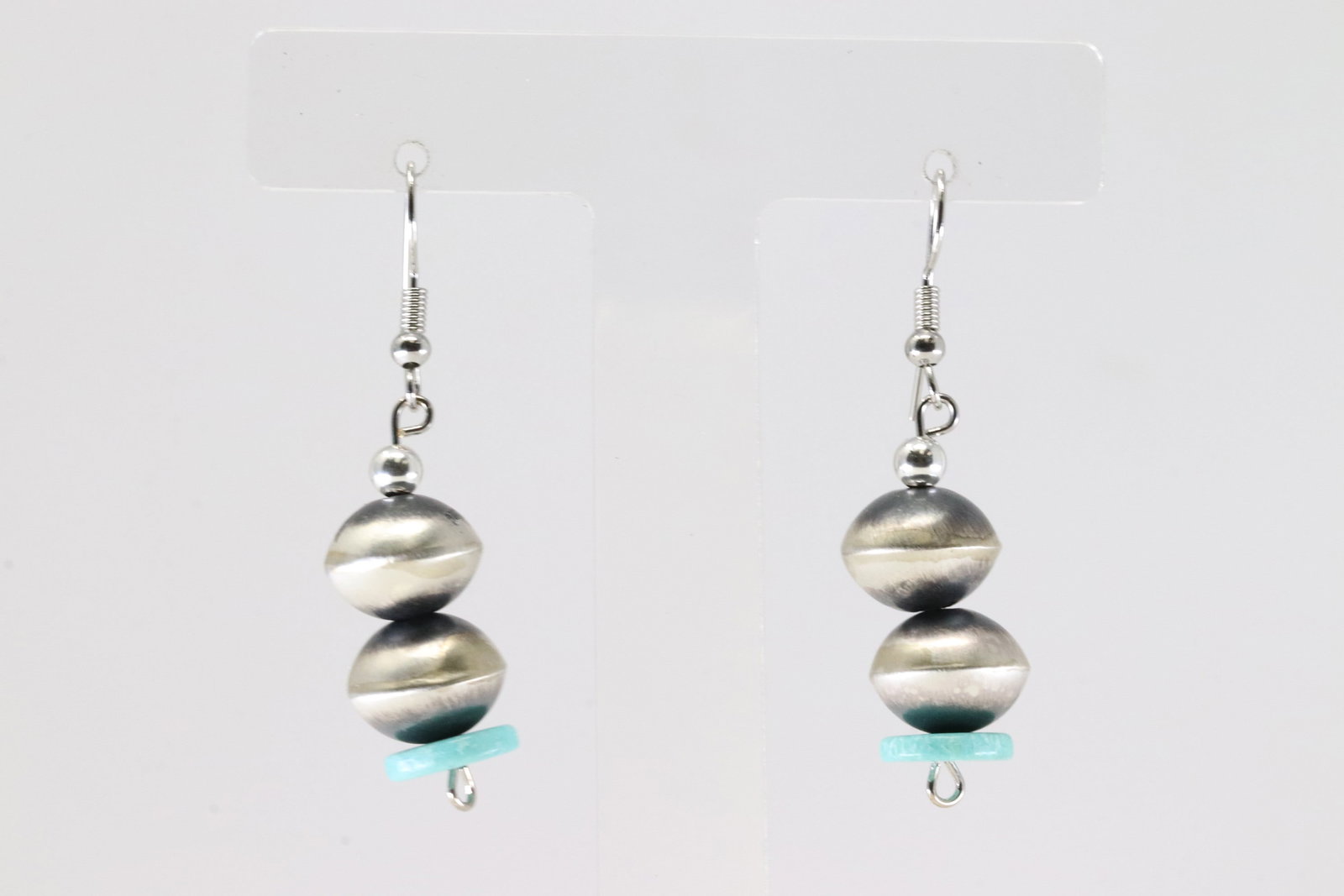 Native America Navajo Sterling Silver Pearl Beaded & Turquoise Dangling Earring's. (1 of 3)