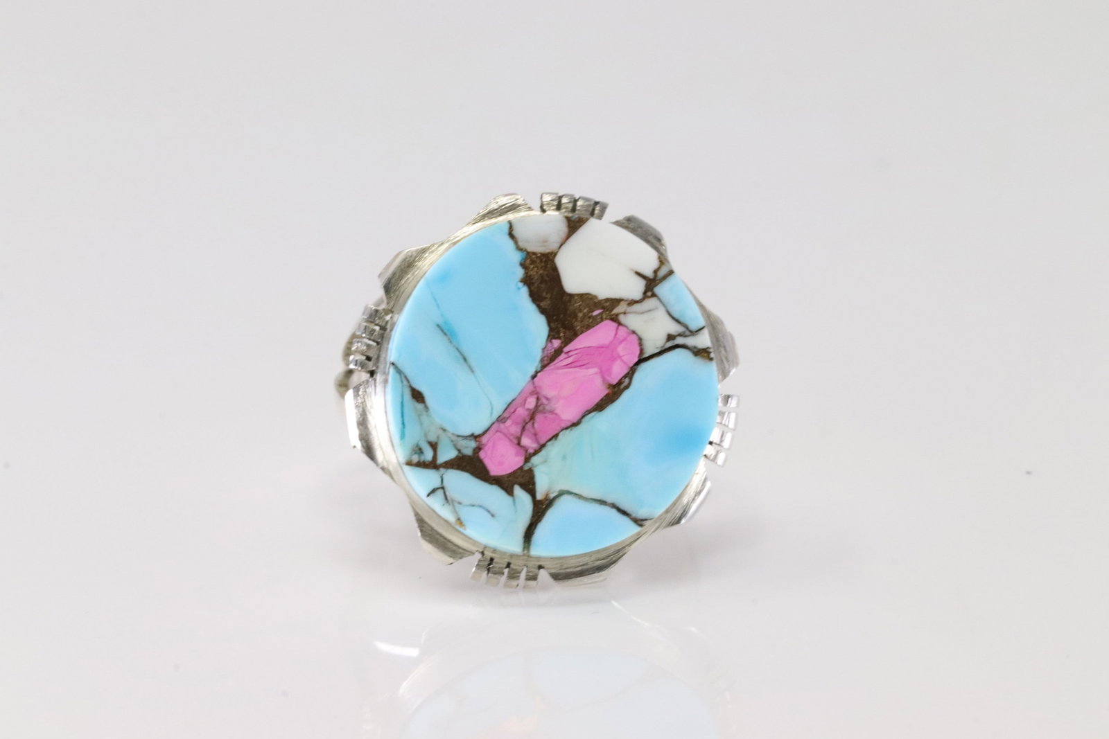 Native America Navajo Sterling Silver Cotton Candy Stone Ring By B.E. (1 of 4)