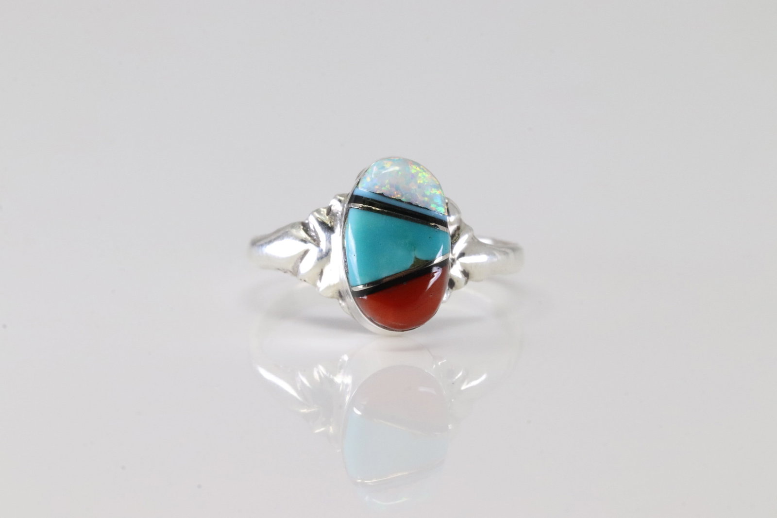 American Sterling Silver Multi-Color Stone Inlay Ring. (1 of 4)