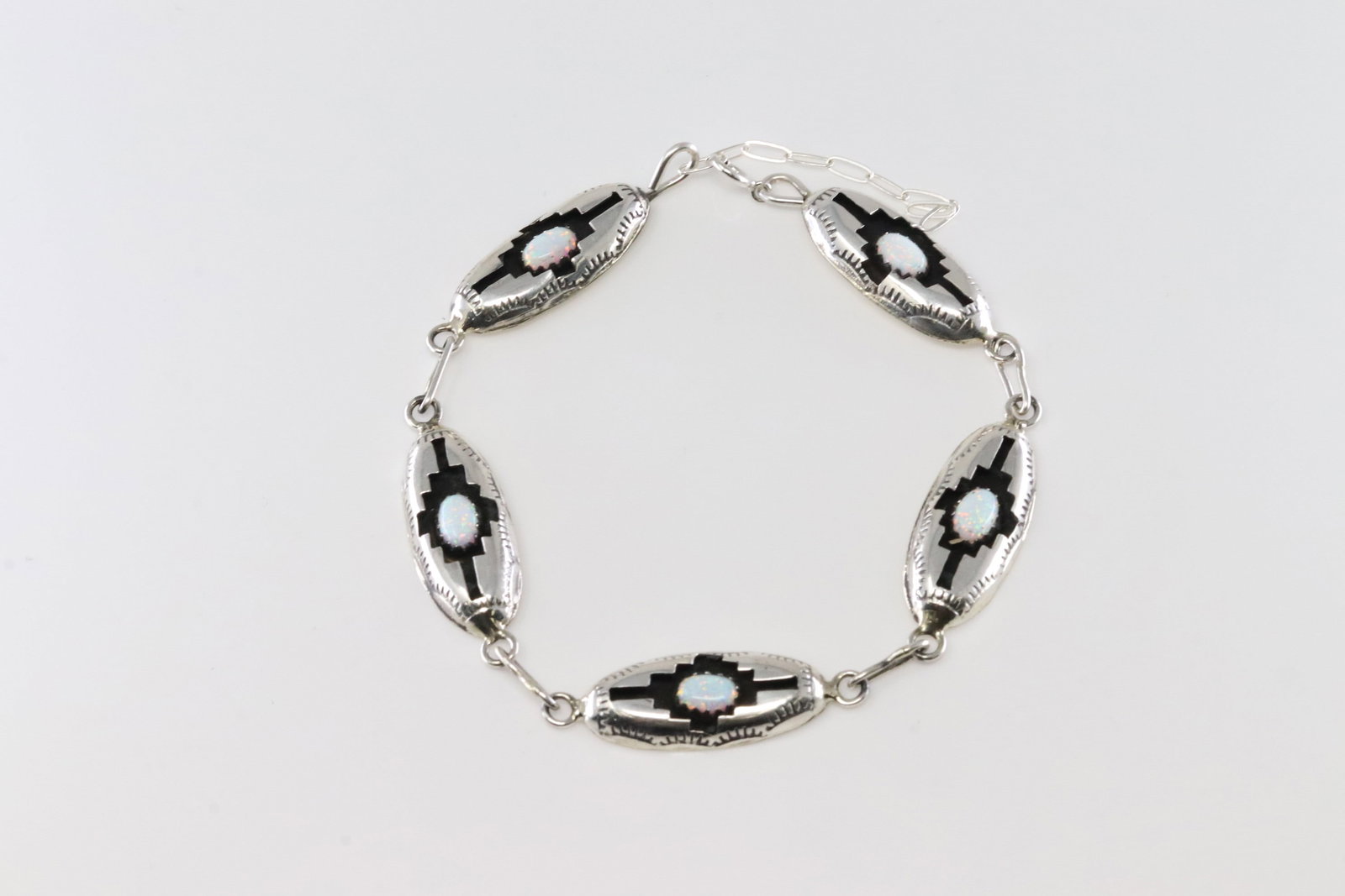 Native America Navajo Sterling Silver White Opal Bracelet Link By P. (1 of 4)