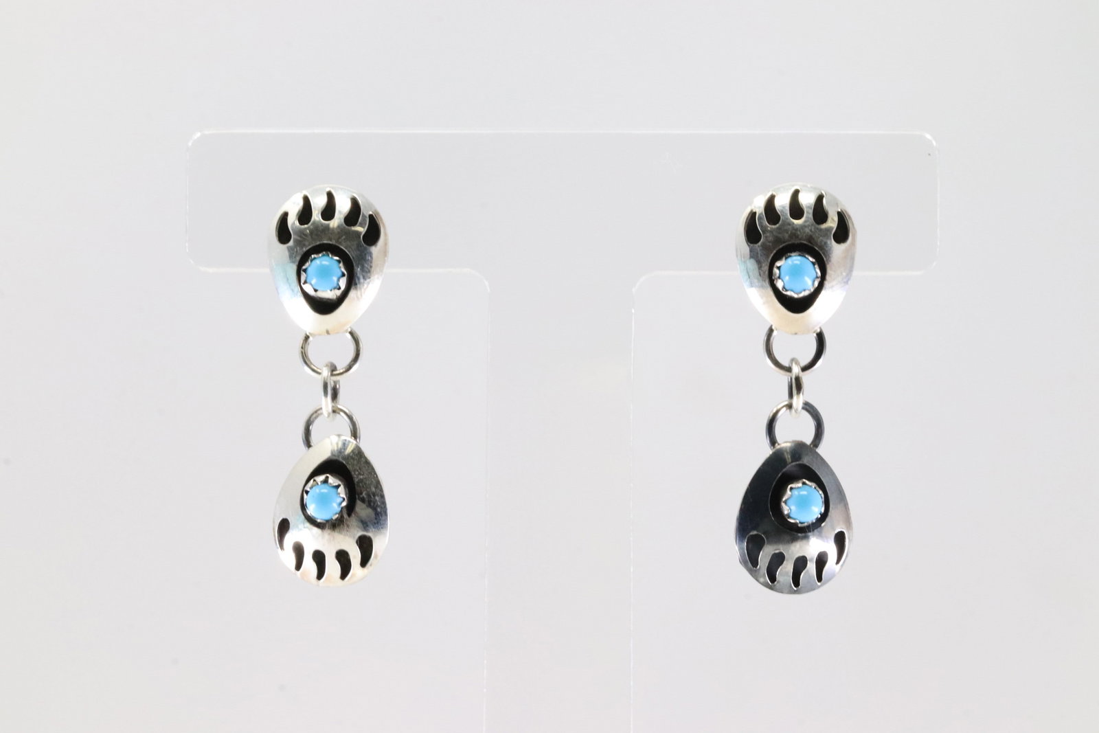 America Sterling Silver Bear Paw Turquoise Post / Dangling Earring's. (1 of 4)