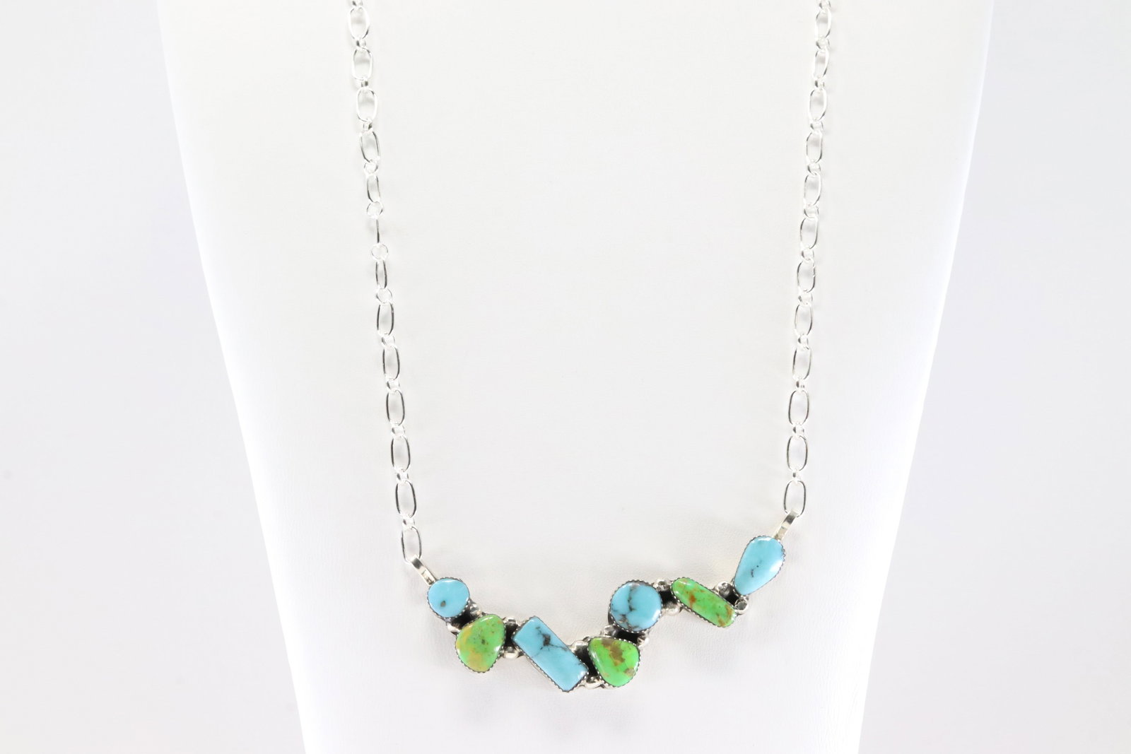 America Sterling Silver Green Stone & Turquoise Necklace. (1 of 4)
