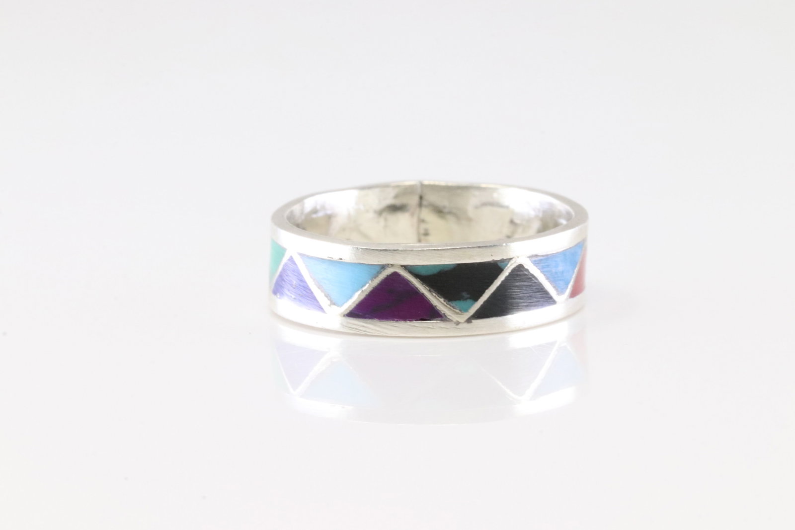 Native America Navajo Sterling Silver Multi-Color Inlay Ring By R.: This is a Native America Navajo Sterling Silver Multi-Color Inlay Ring By R. Ring size: 6.50.