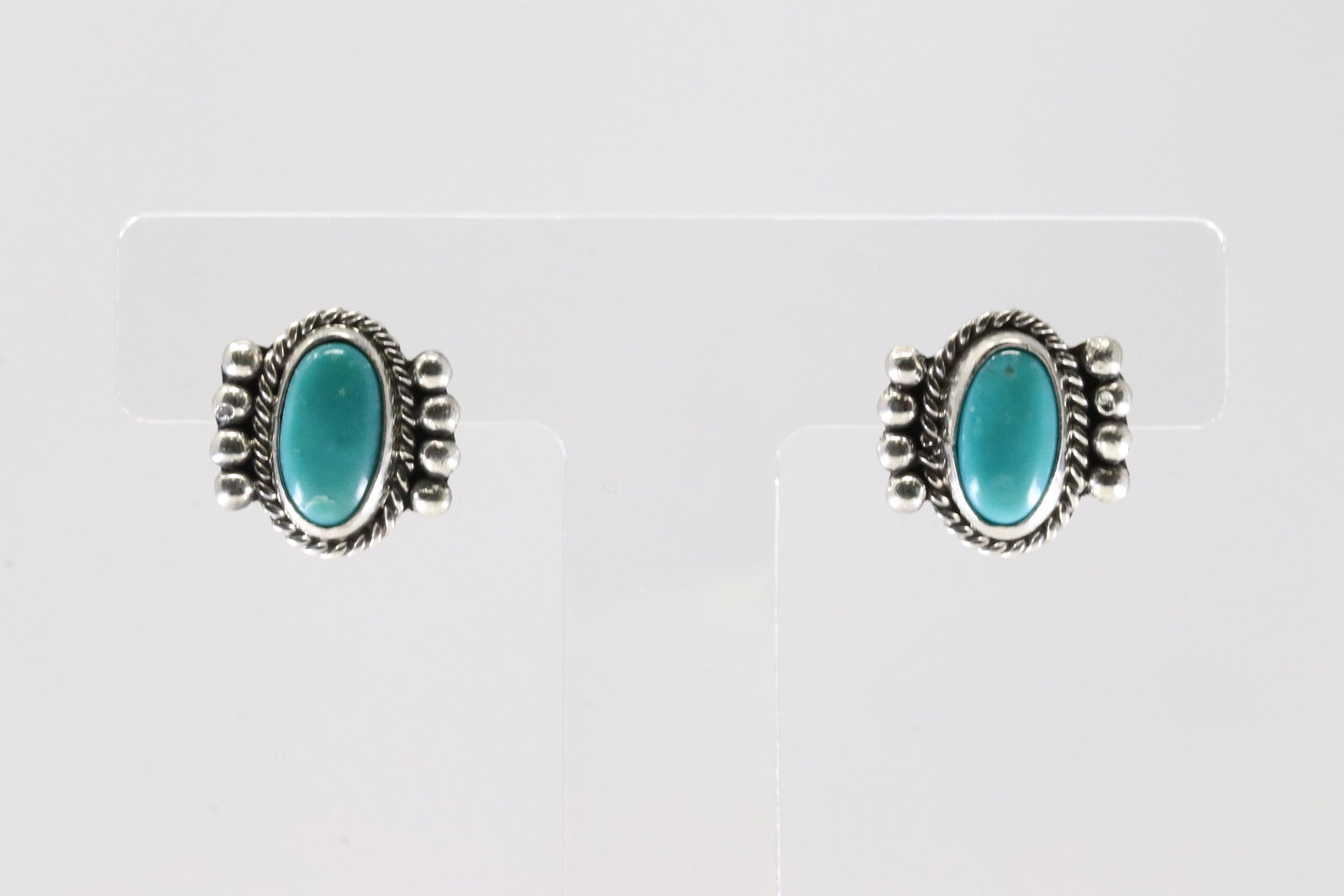 Native America Navajo Sterling Silver Turquoise Post Earring's By Lupita Barboje.: This is a Native America Navajo Sterling Silver Turquoise Post Earring's By Lupita Barboje.