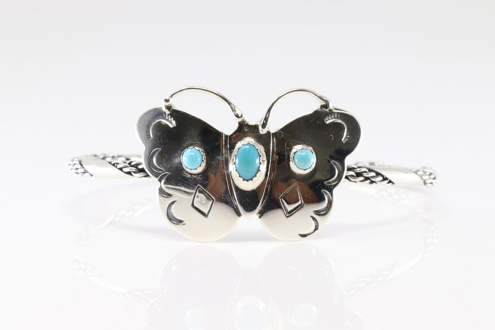 America Sterling Silver Turquoise Butterfly Bracelet Cuff.: This is a America Sterling Silver Turquoise Butterfly Bracelet Cuff.