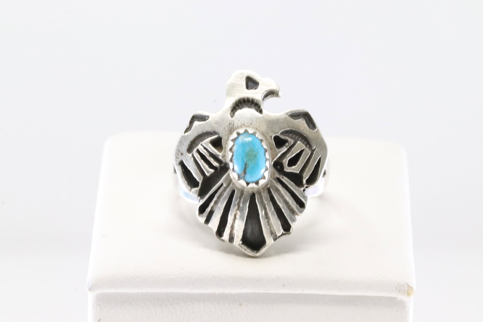 Native America Navajo Sterling Silver Turquoise Thunderbird Ring By R.B Company. (1 of 4)