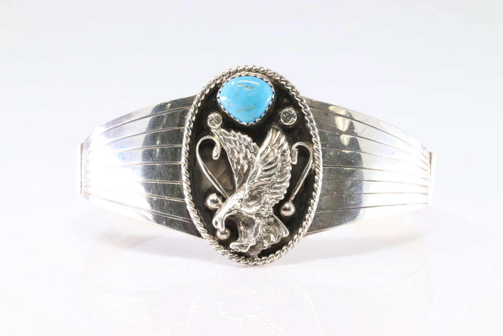 Native America Navajo Sterling Silver Turquoise Bracelet Eagle Cuff By Jerome Lee. (1 of 4)