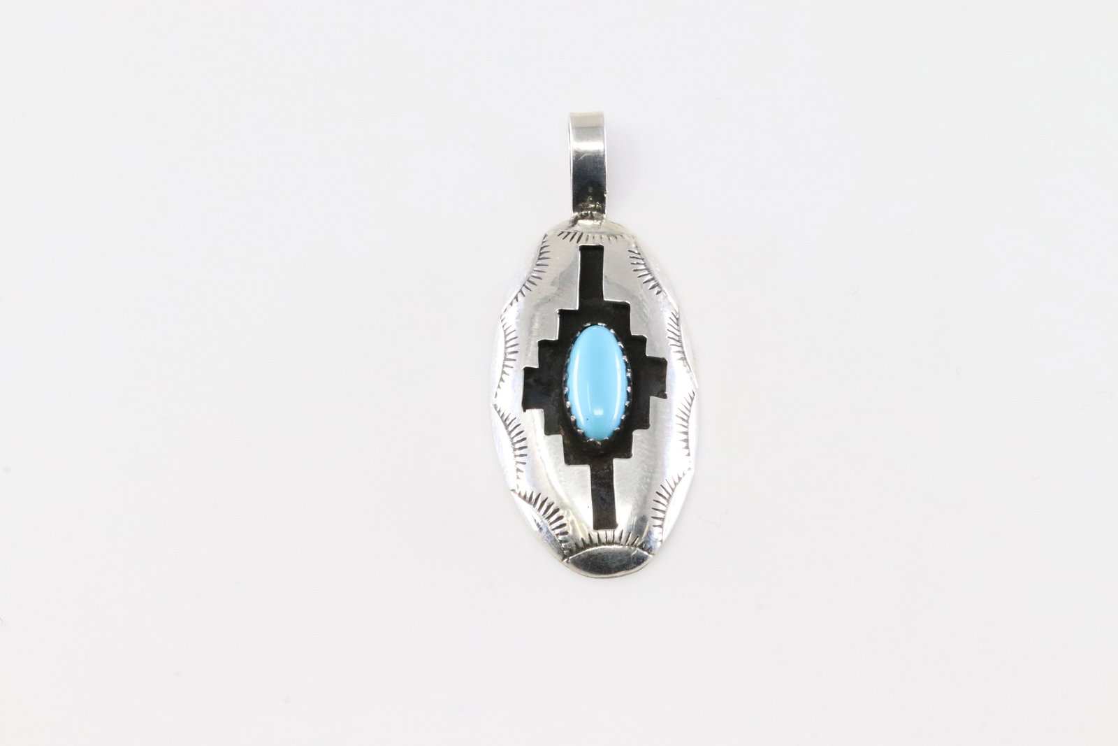 Native America Navajo Sterling Silver Turquoise Pendant By Felix Perry. (1 of 3)