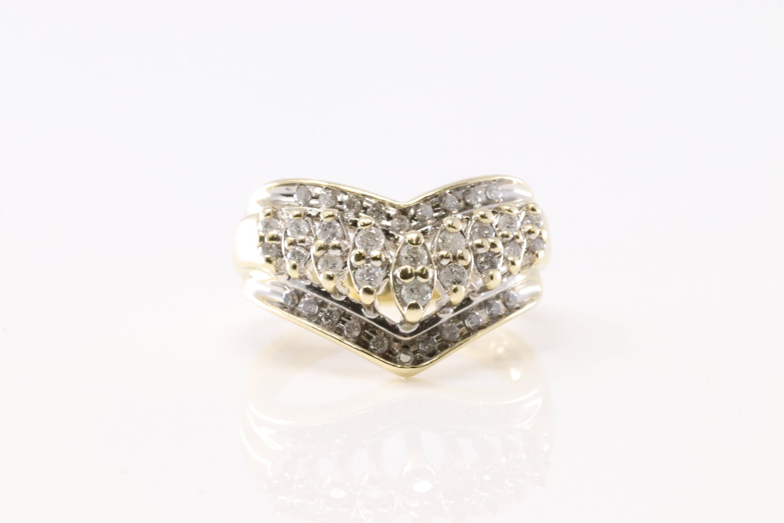 Diamond Ring 10Kt.: Ladies 10Kt Yellow Gold Diamond Ring. This Charming Ring has 38 Round Sparkling Diamonds. Diamond Approx Weight: 0.50ctw. Ring Size: 6.75. Total Weight: 6.23 Grams.