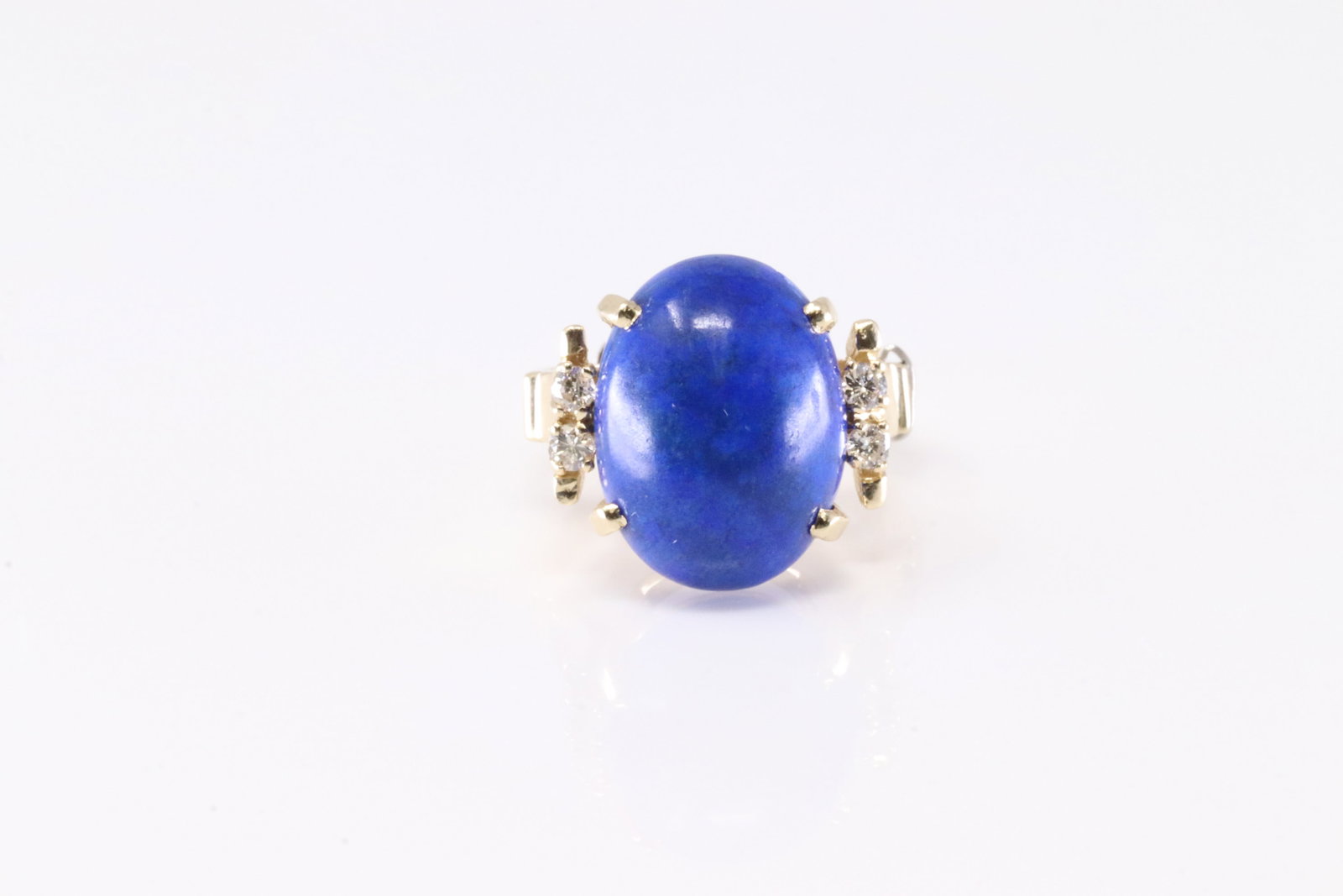 Lapis & Diamond Ring 14Kt.: 14Kt Yellow Gold Lapis & Diamond Ring. This Elegant Ring has Blue Lapis Stone with 4 Sparkling Diamonds. Ring size: 3.00. Total weight: 6.62 Grams.