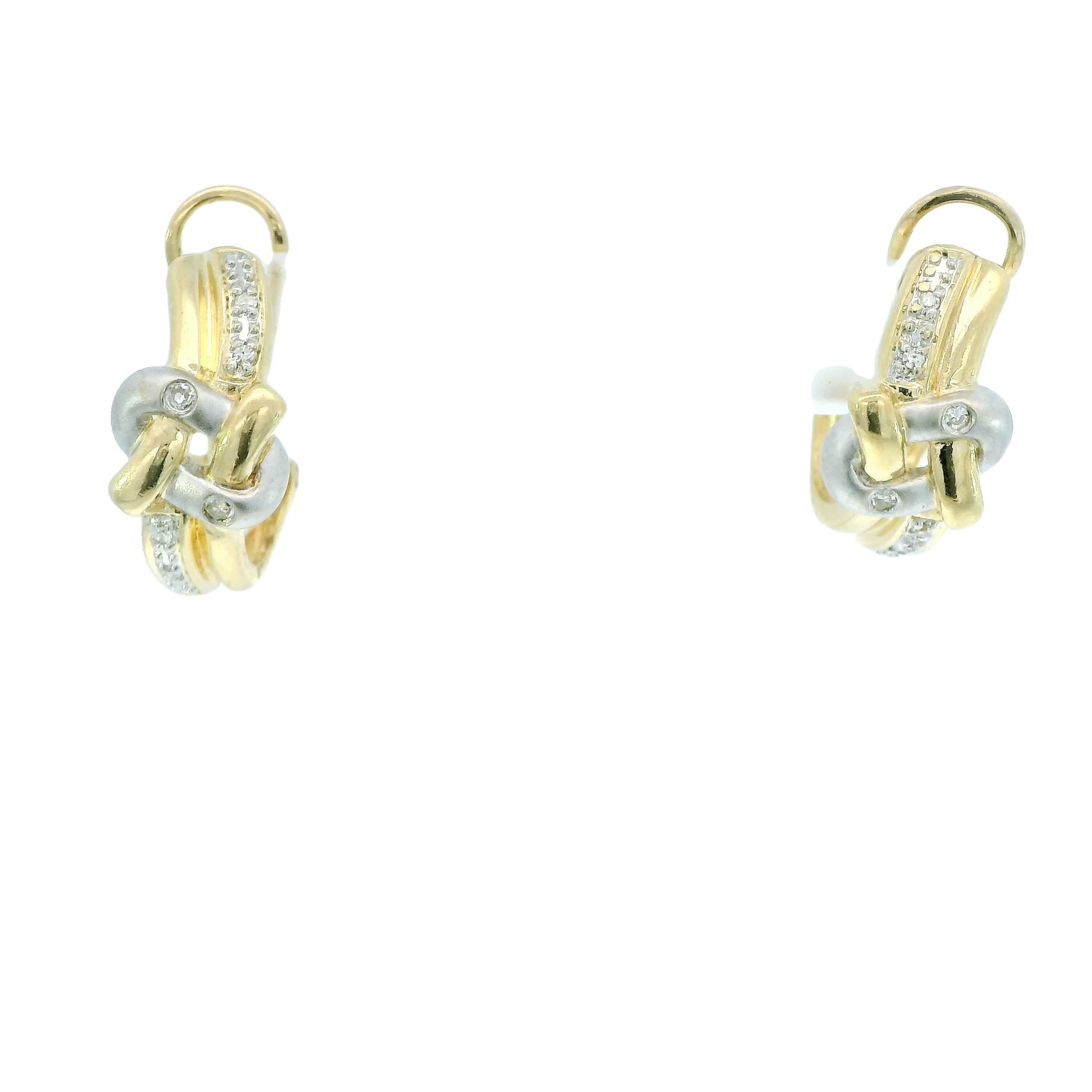 14kt Diamond Hoop Earring.: These 14kt earrings combine the timeless elegance of gold with the modern sophistication of white gold. The intricate knot design is accented with sparkling diamonds, making these earrings perfect