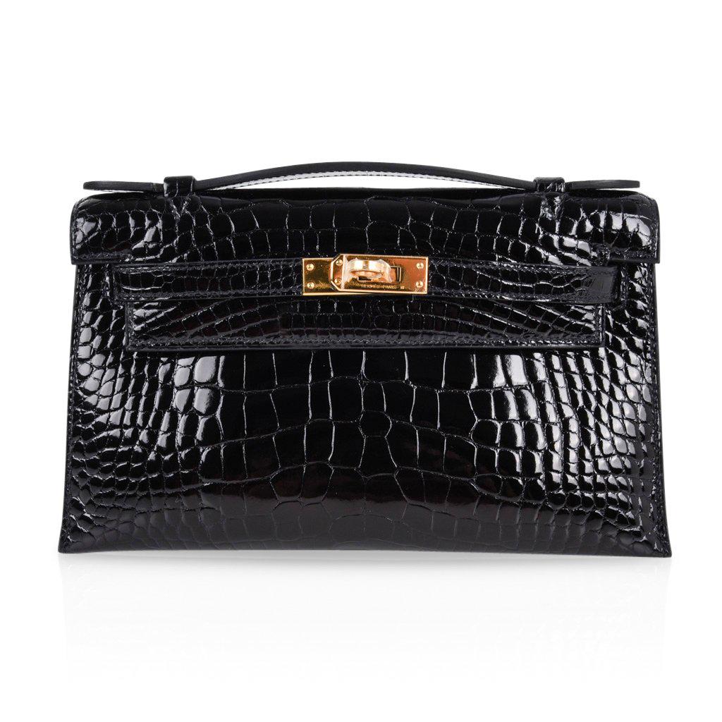 Hermes Kelly Pochette Clutch, Shiny Black Alligator, (1 of 9)
