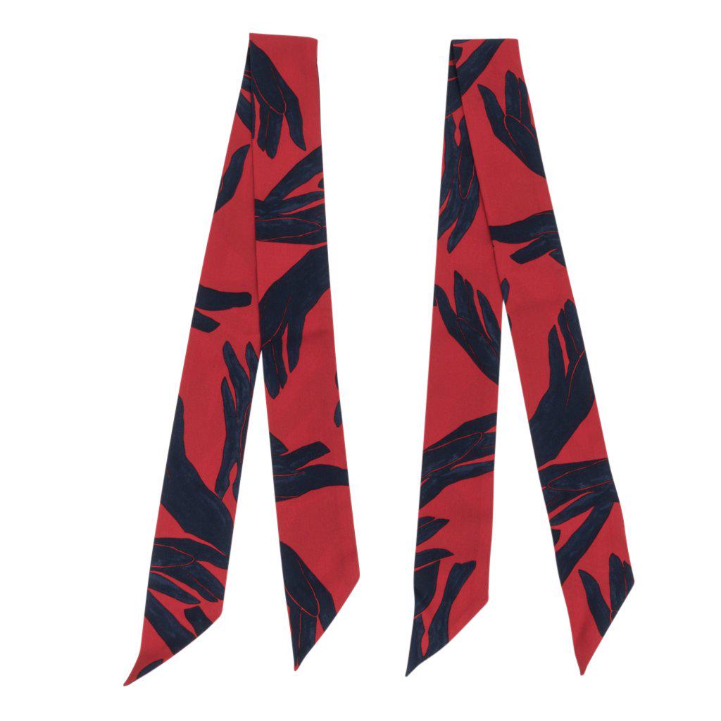 Hermes Twilly Silk Scarf "Les Mains Rouge" in Rouge and (1 of 9)