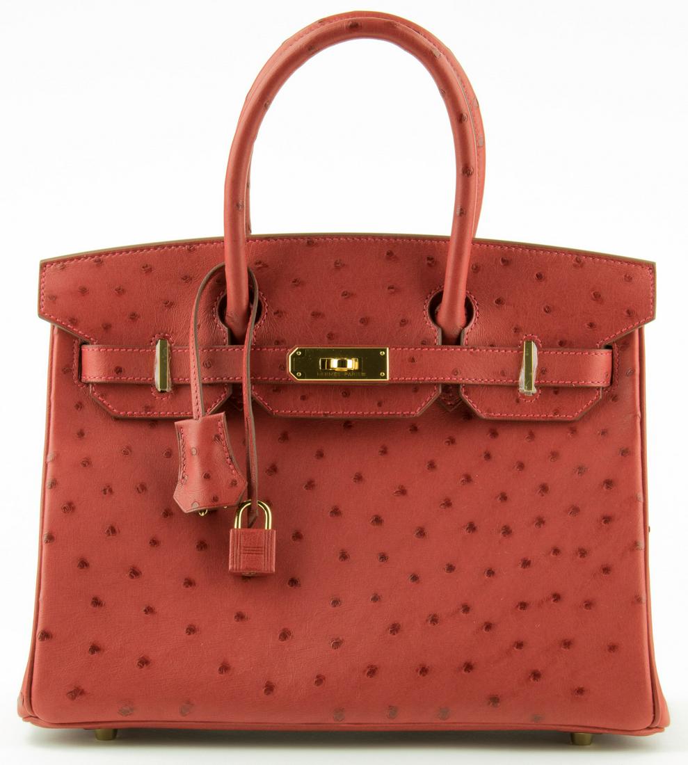 HERMES BIRKIN 30 IN ROUGE VIF OSTRICH, GOLD HARDWARE (1 of 13)